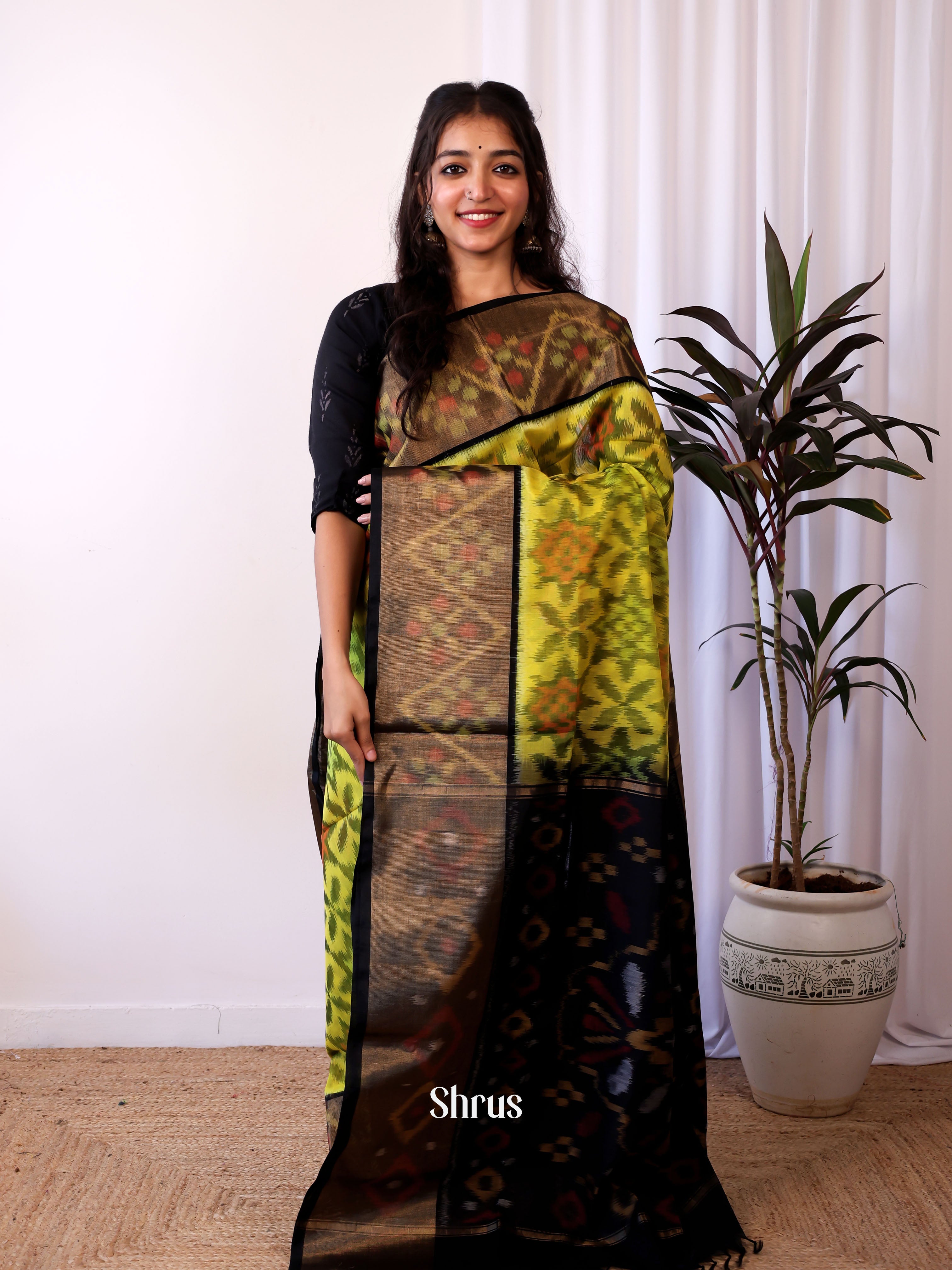 Green & Black- Pochampally sico Saree - Shop on Shrus.com