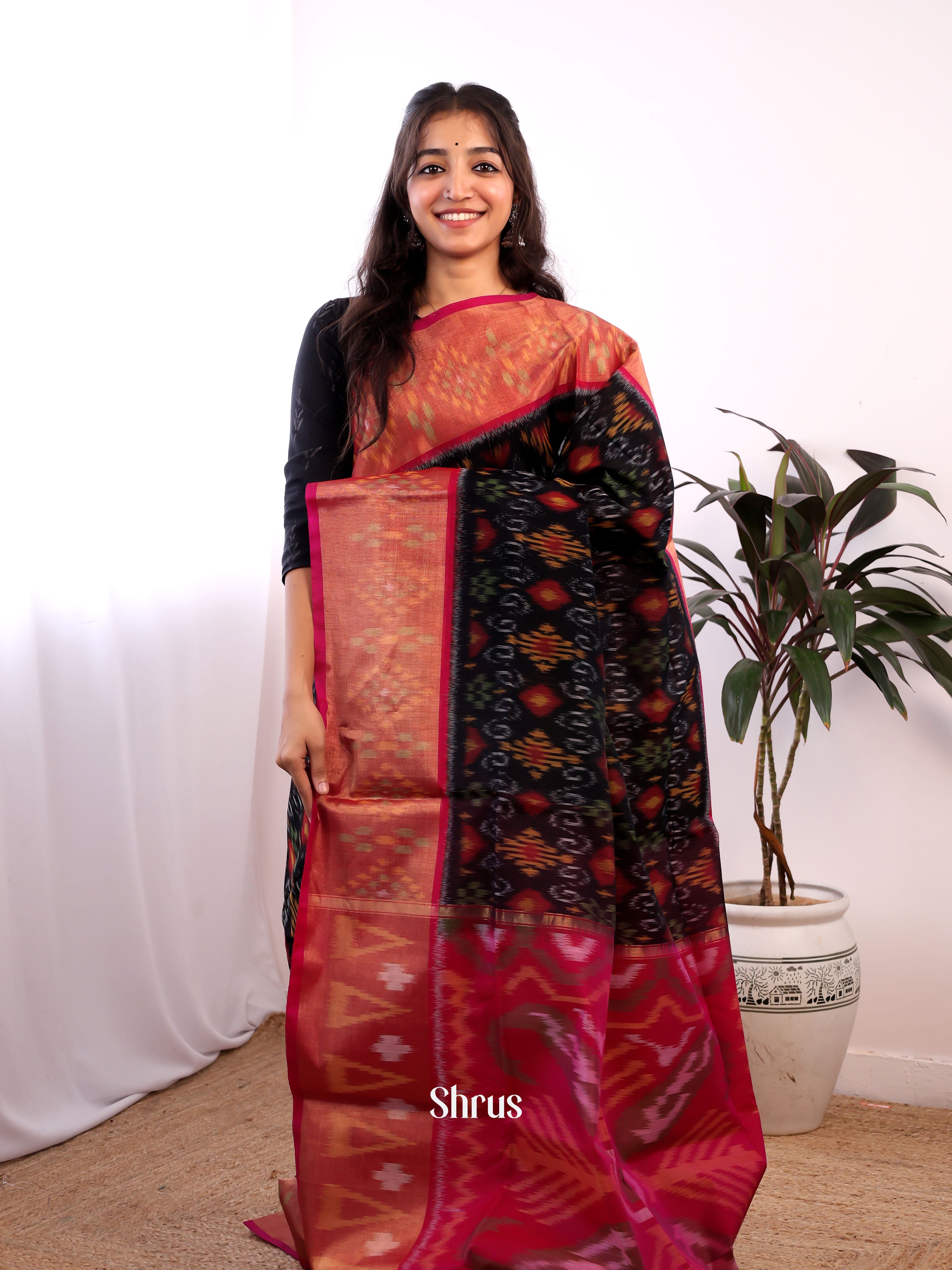 Black & Maroon - Pochampally sico Saree - Shop on Shrus.com