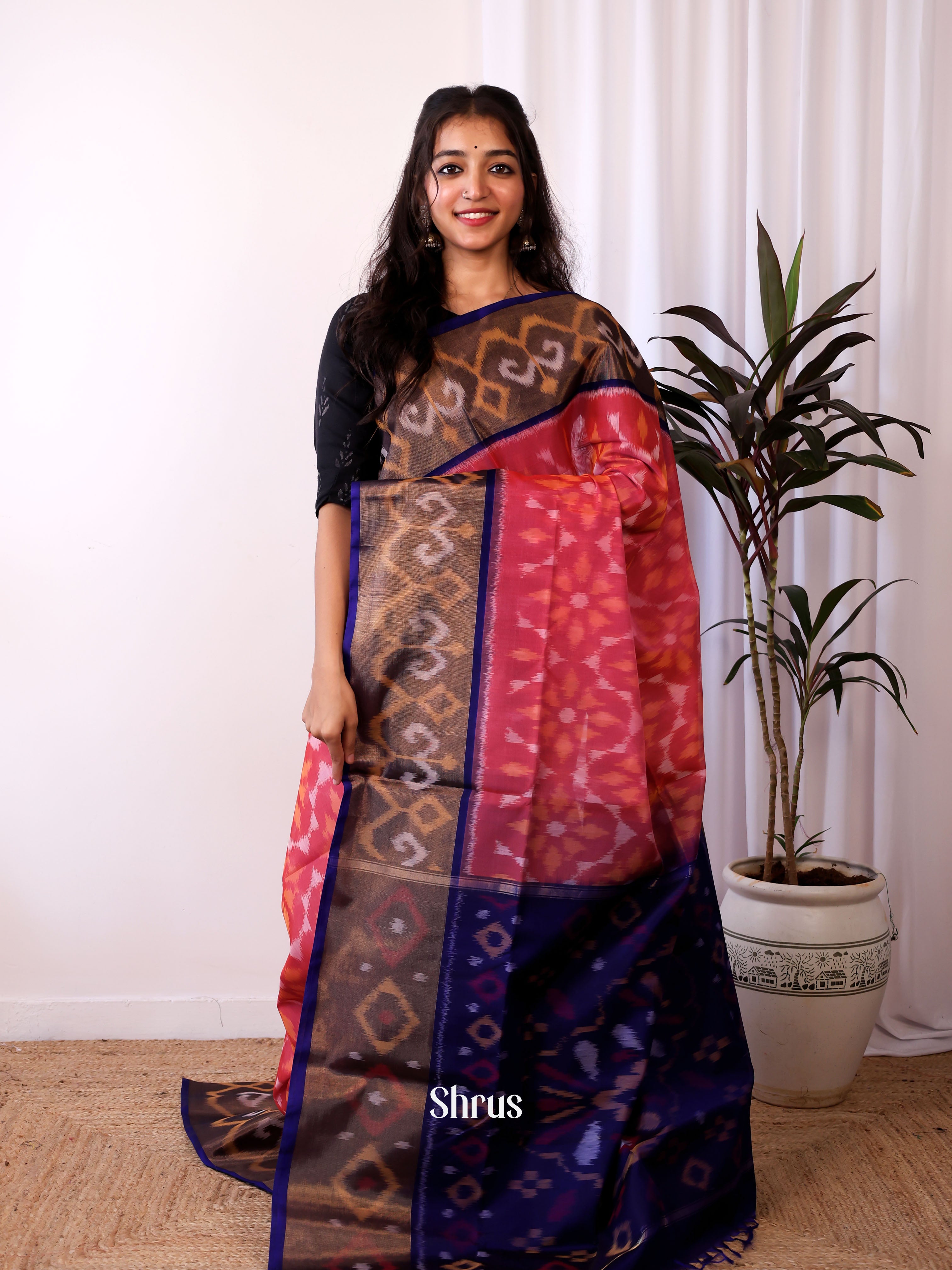 Pink & Blue - Pochampally sico Saree - Shop on Shrus.com