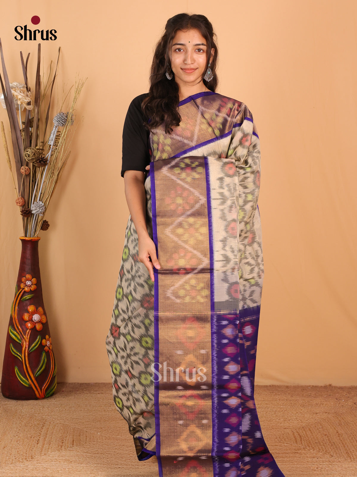 Grey & Violet - Pochampally sico Saree - Shop on Shrus.com