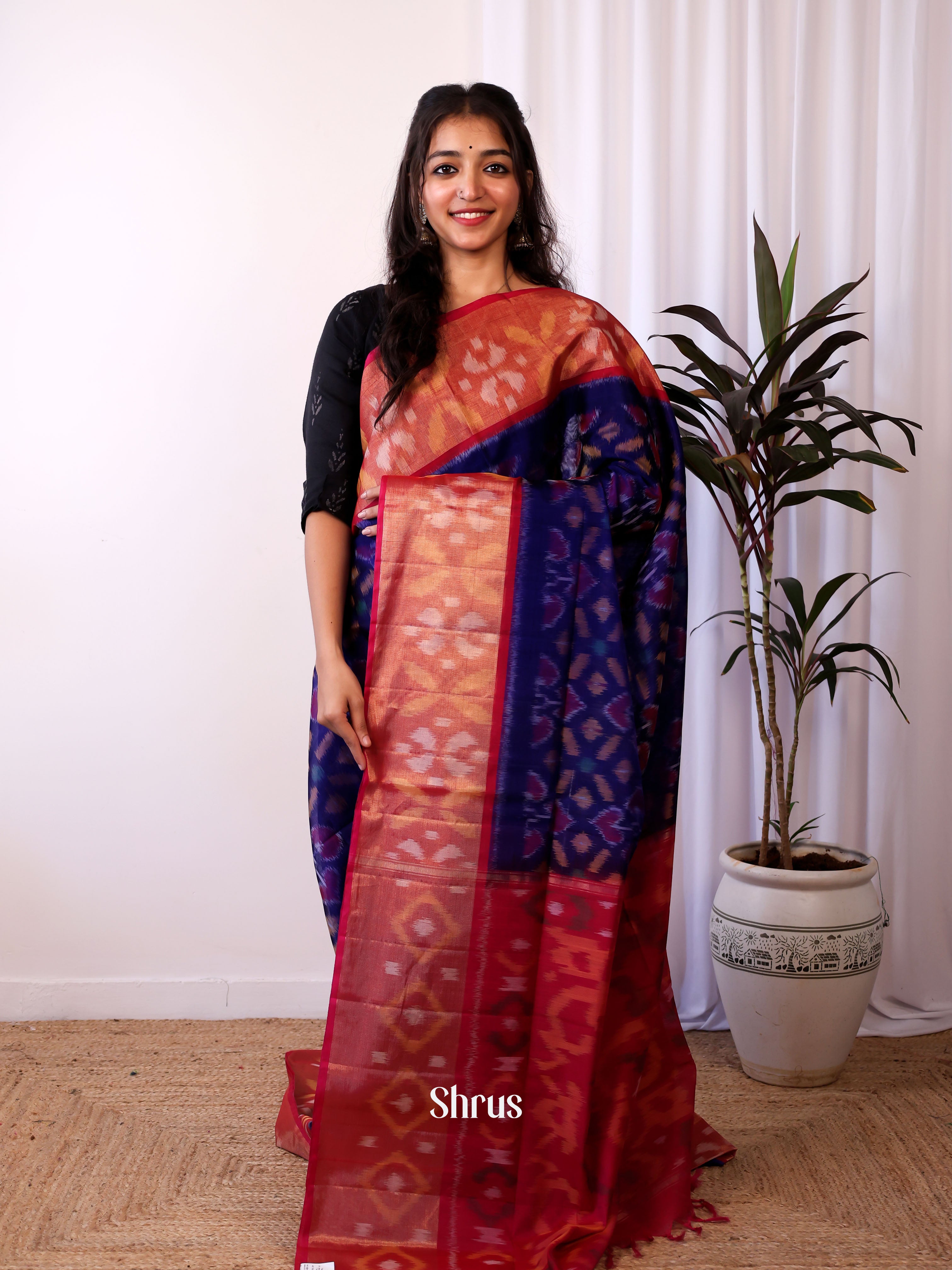 Blue & Red - Pochampally sico Saree - Shop on Shrus.com
