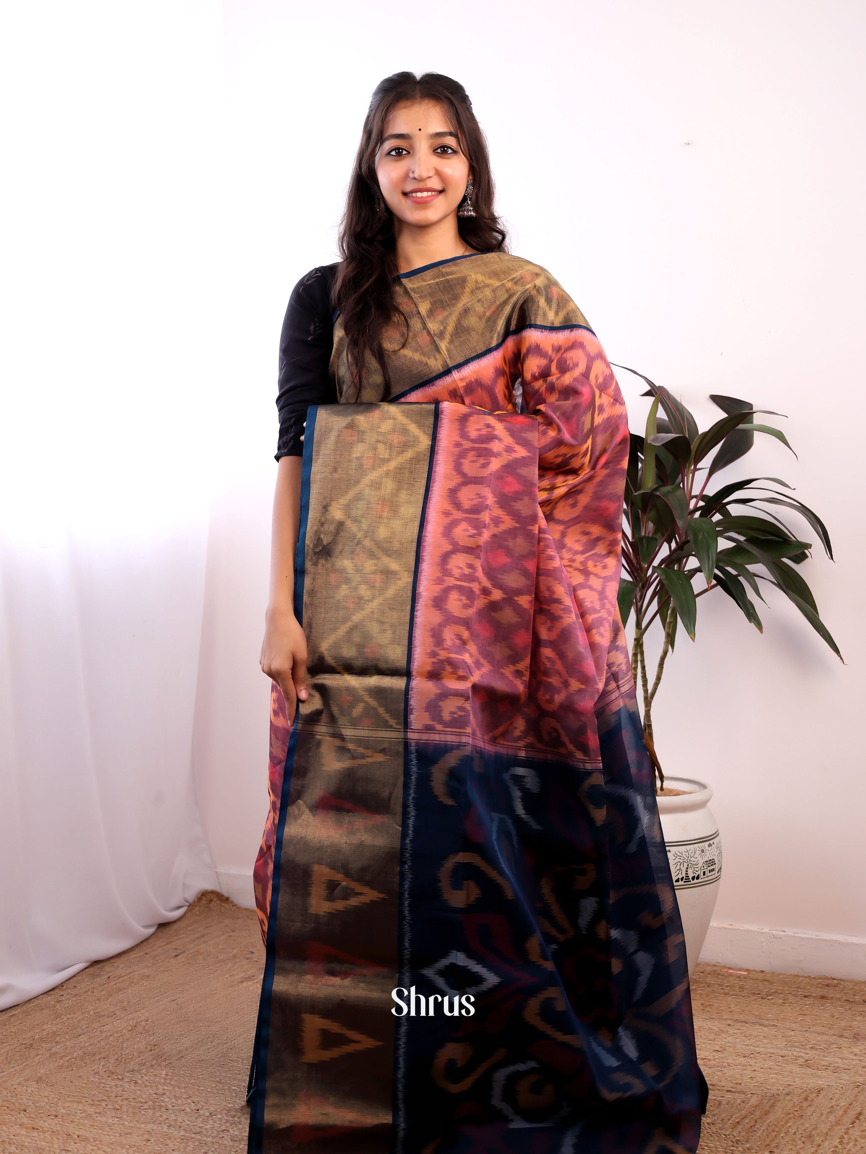 Pink & Blue - Pochampally sico Saree - Shop on Shrus.com