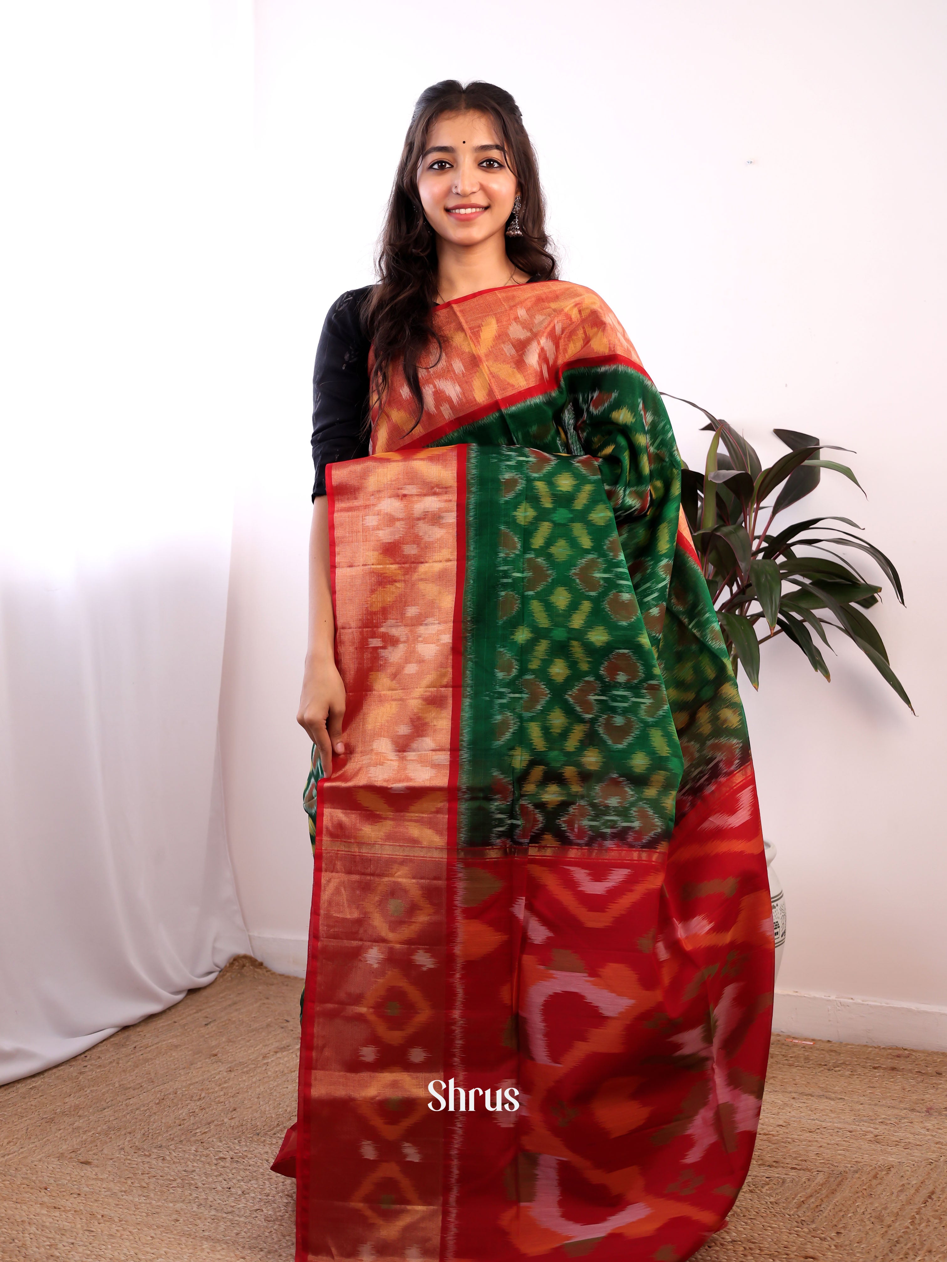 Green & Red - Pochampally sico Saree - Shop on Shrus.com