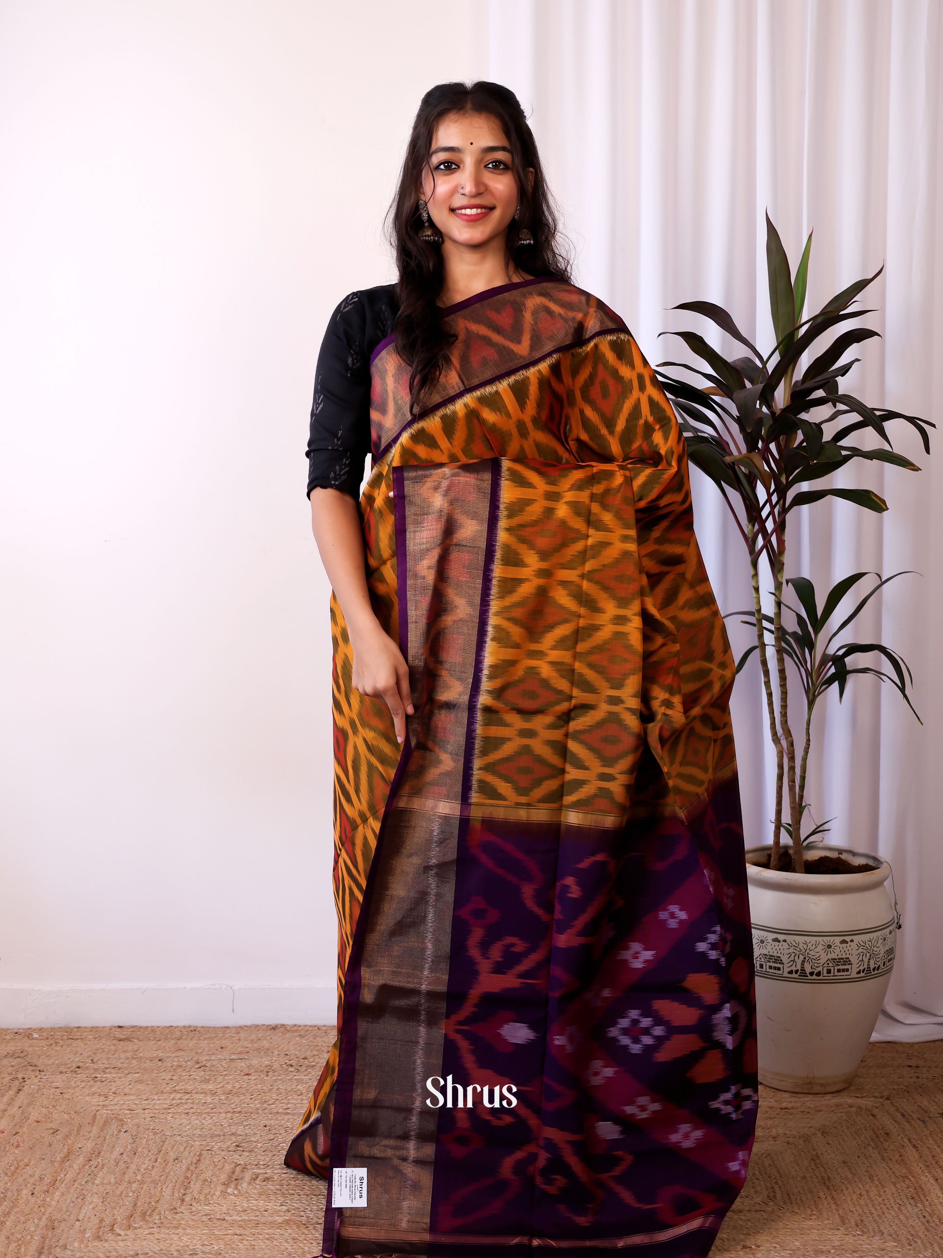 Brown & Purple - Pochampally sico Saree - Shop on Shrus.com