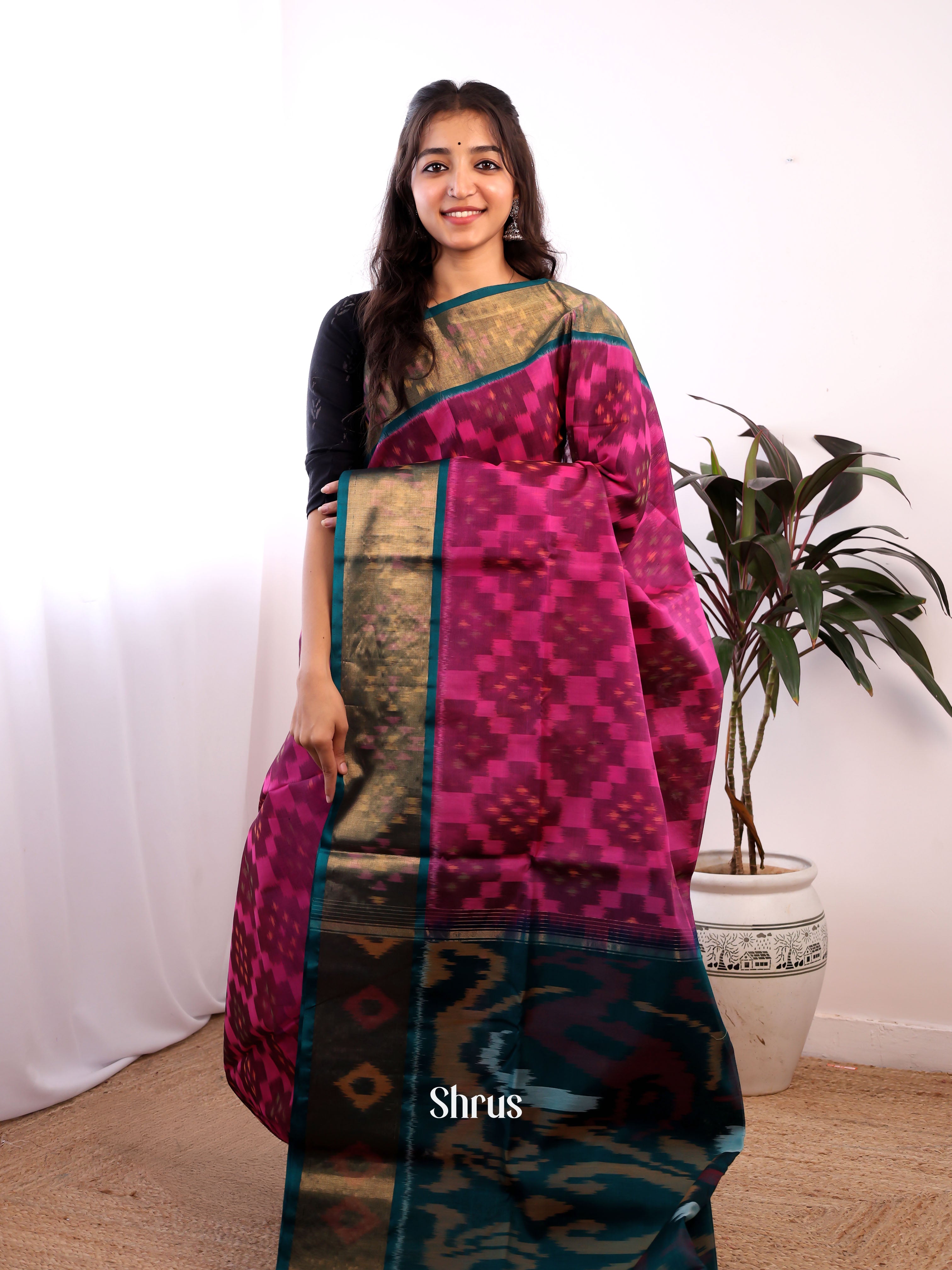 Majenta & Peacock Blue - Pochampally sico Saree - Shop on Shrus.com