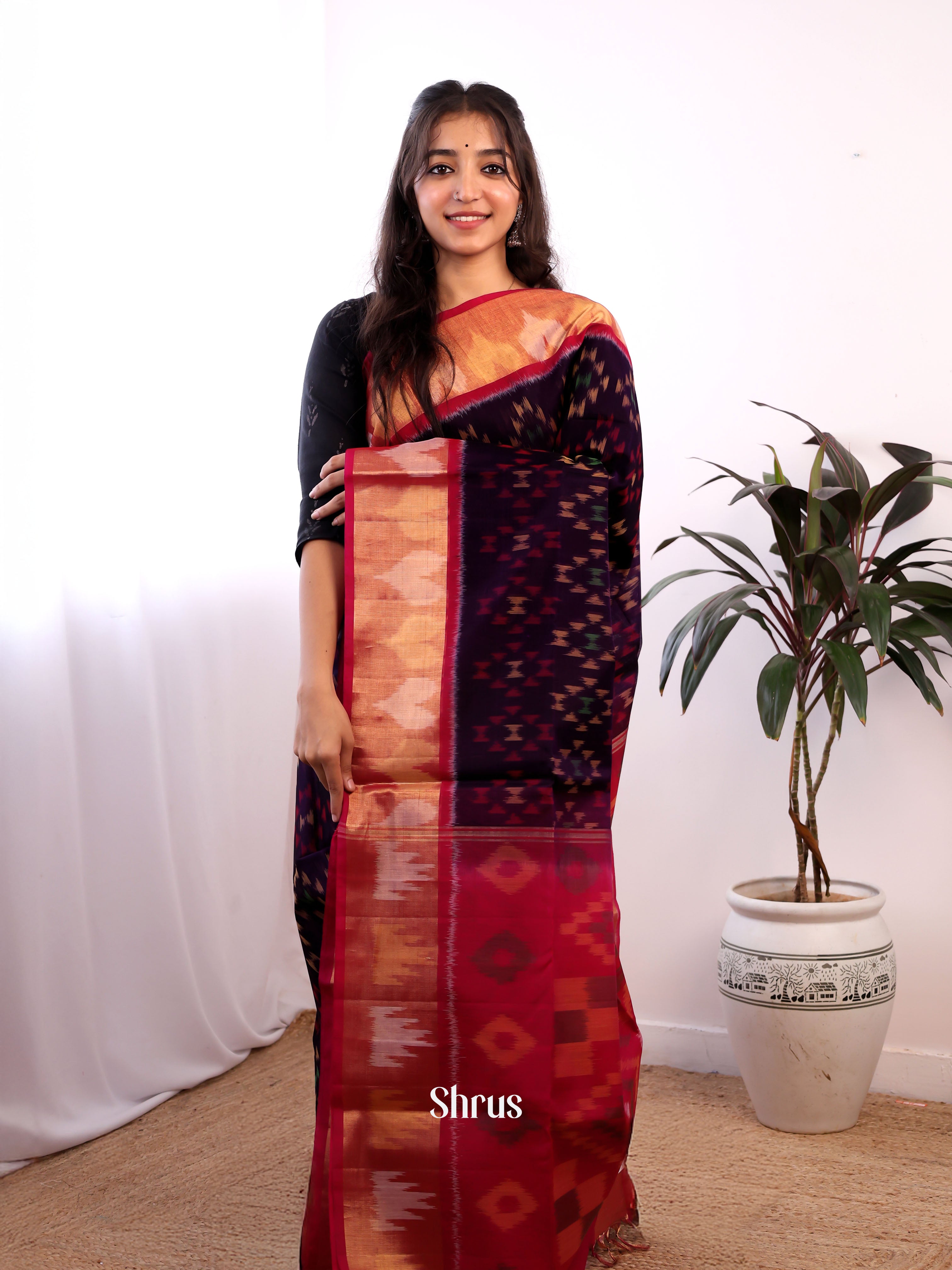 Black & Red - Pochampally sico Saree - Shop on Shrus.com