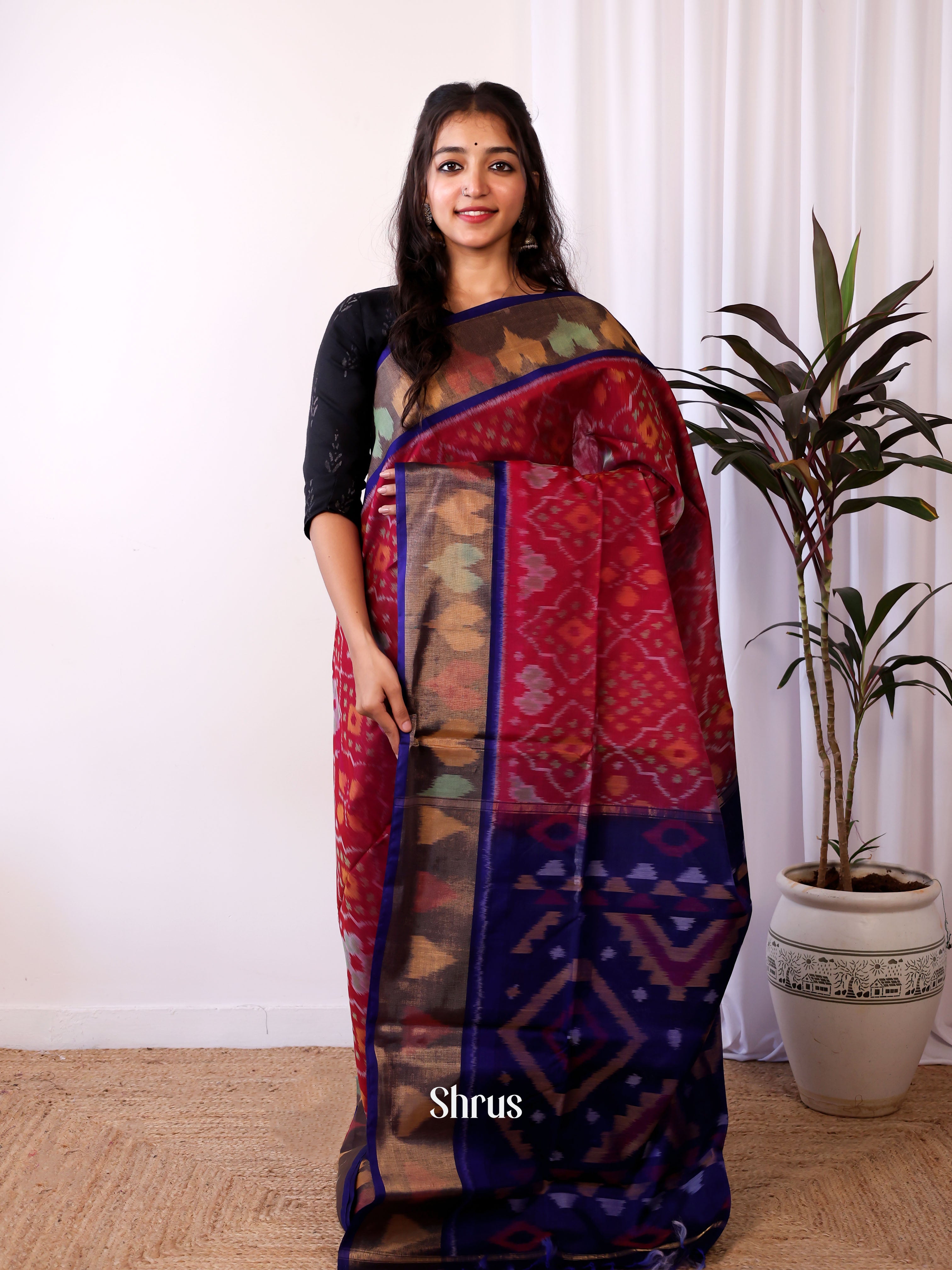 Maroon & Blue - Pochampally sico Saree - Shop on Shrus.com