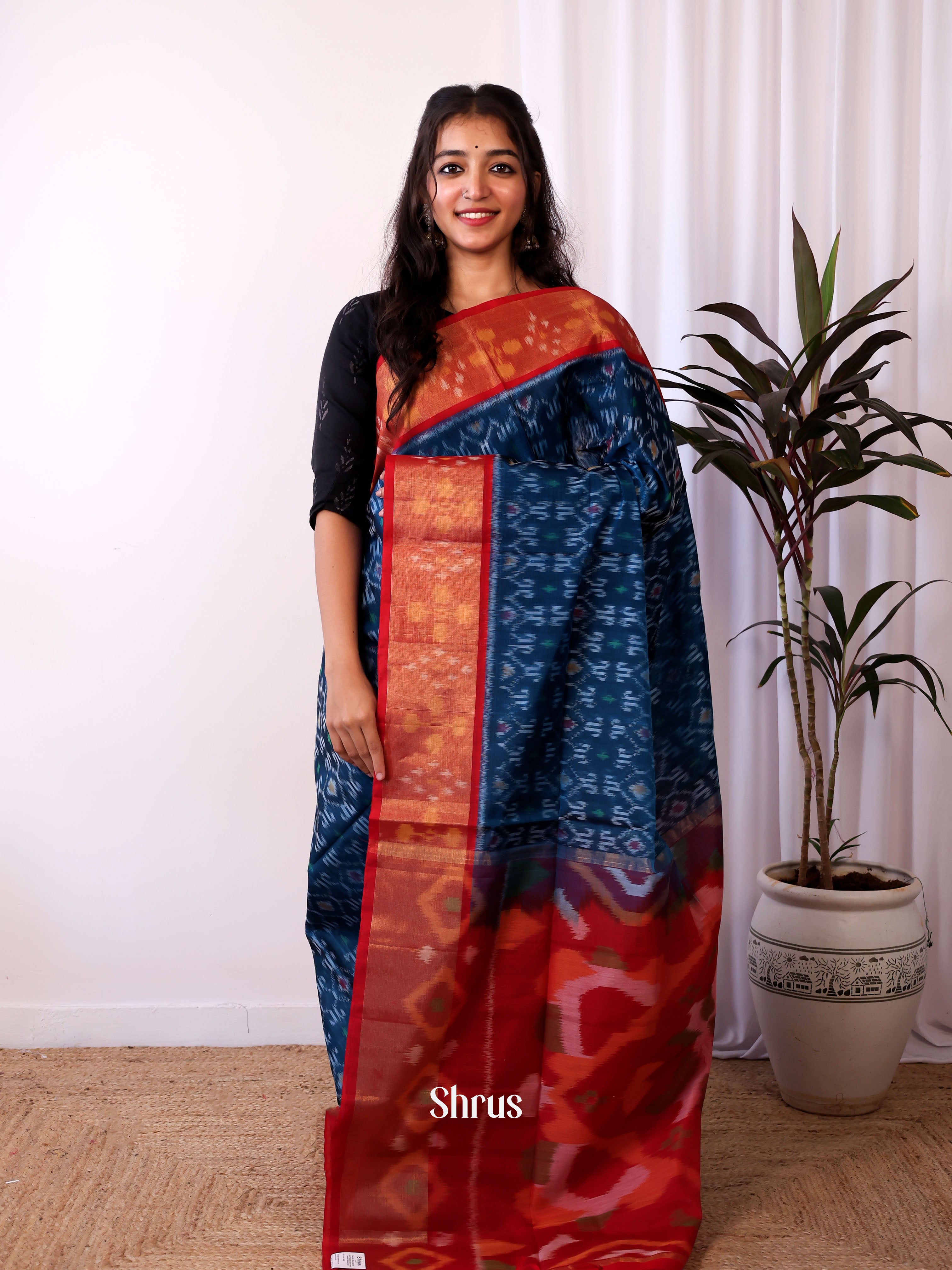 Blue & Red - Pochampally sico Saree - Shop on Shrus.com
