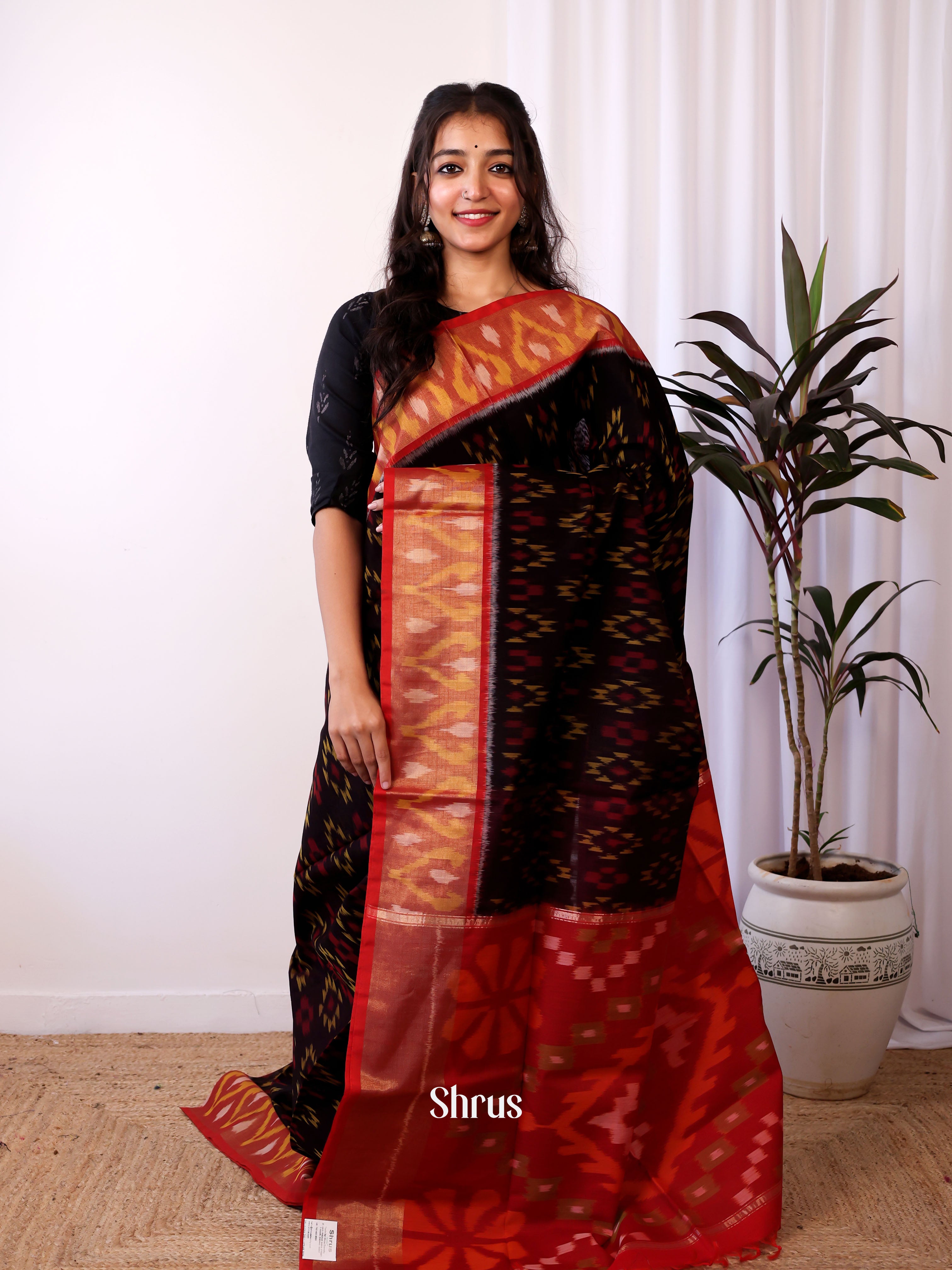 Black & Red - Pochampally sico Saree - Shop on Shrus.com