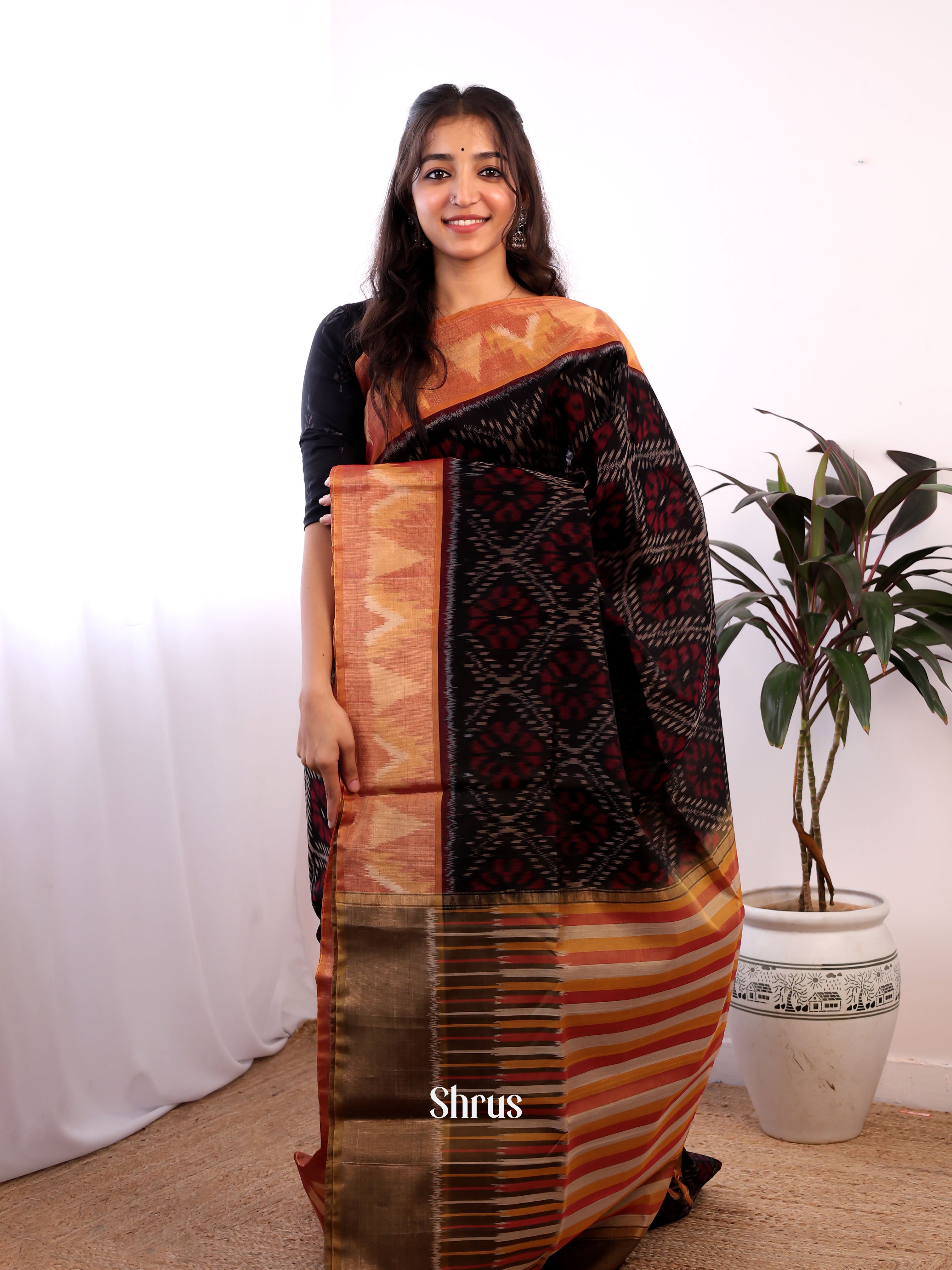 Black & Brown- Pochampally sico Saree - Shop on Shrus.com