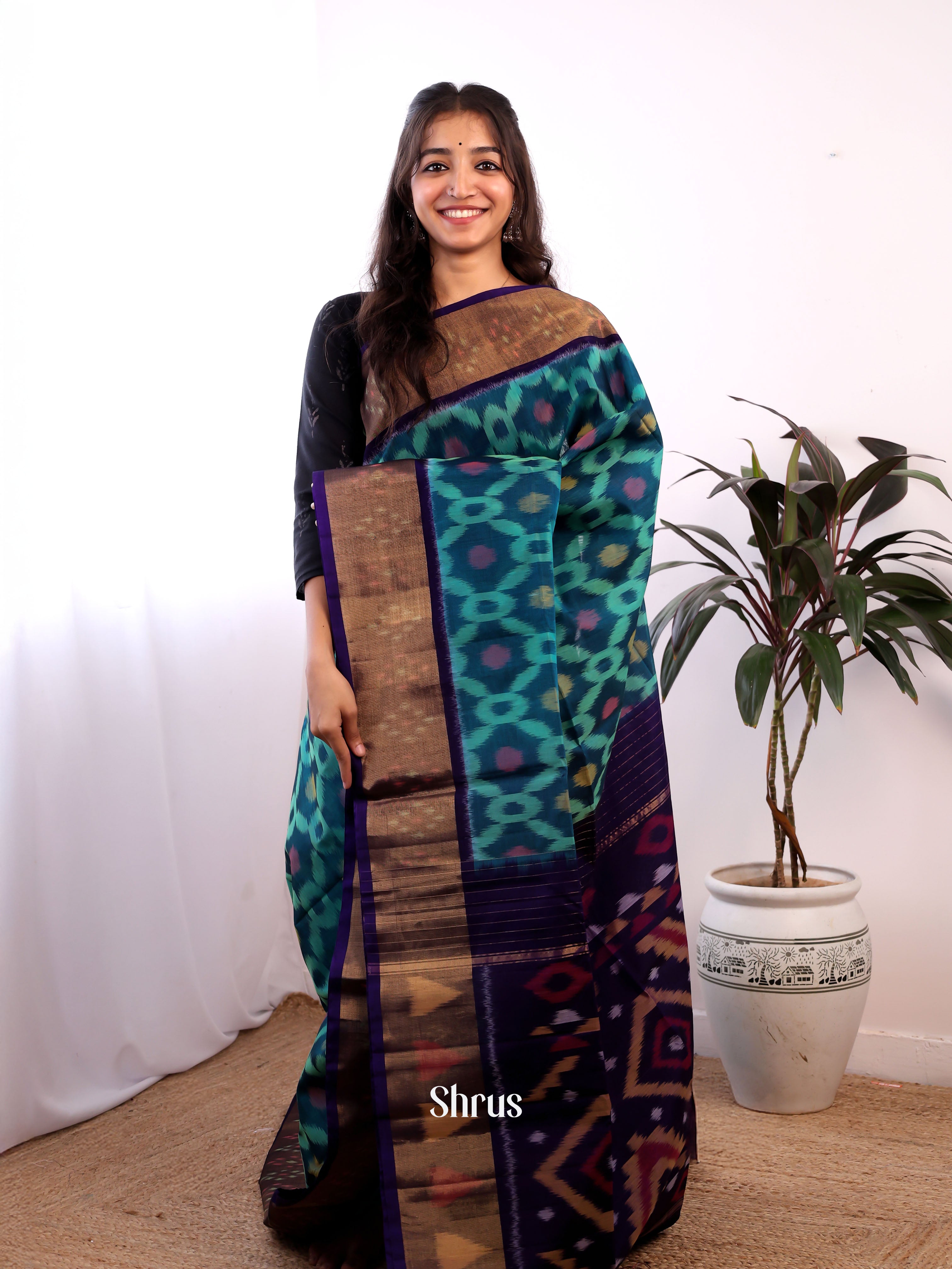 Blue & Violet - Pochampally sico Saree - Shop on Shrus.com