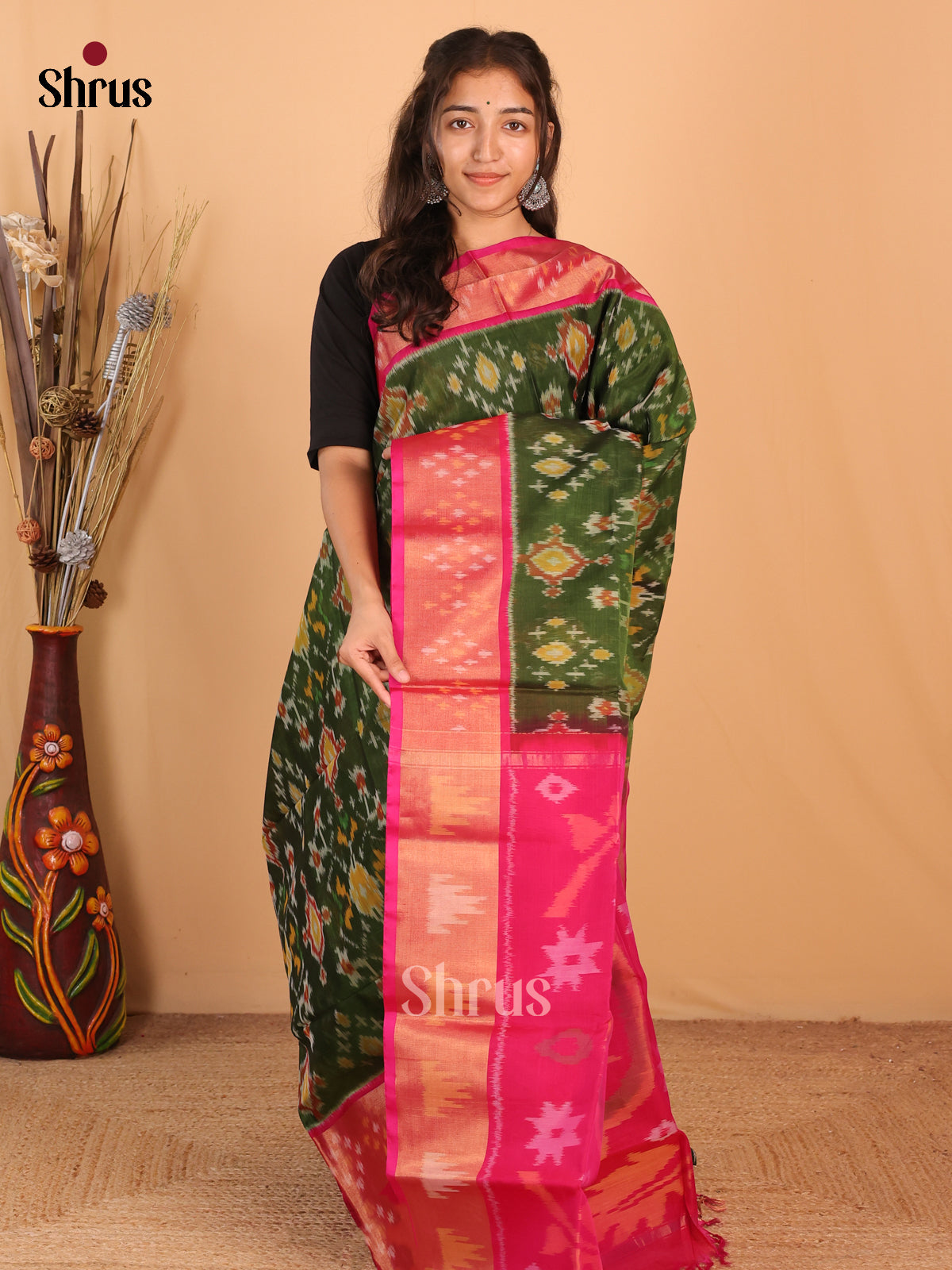 Green & Maroon - Pochampally sico Saree - Shop on Shrus.com