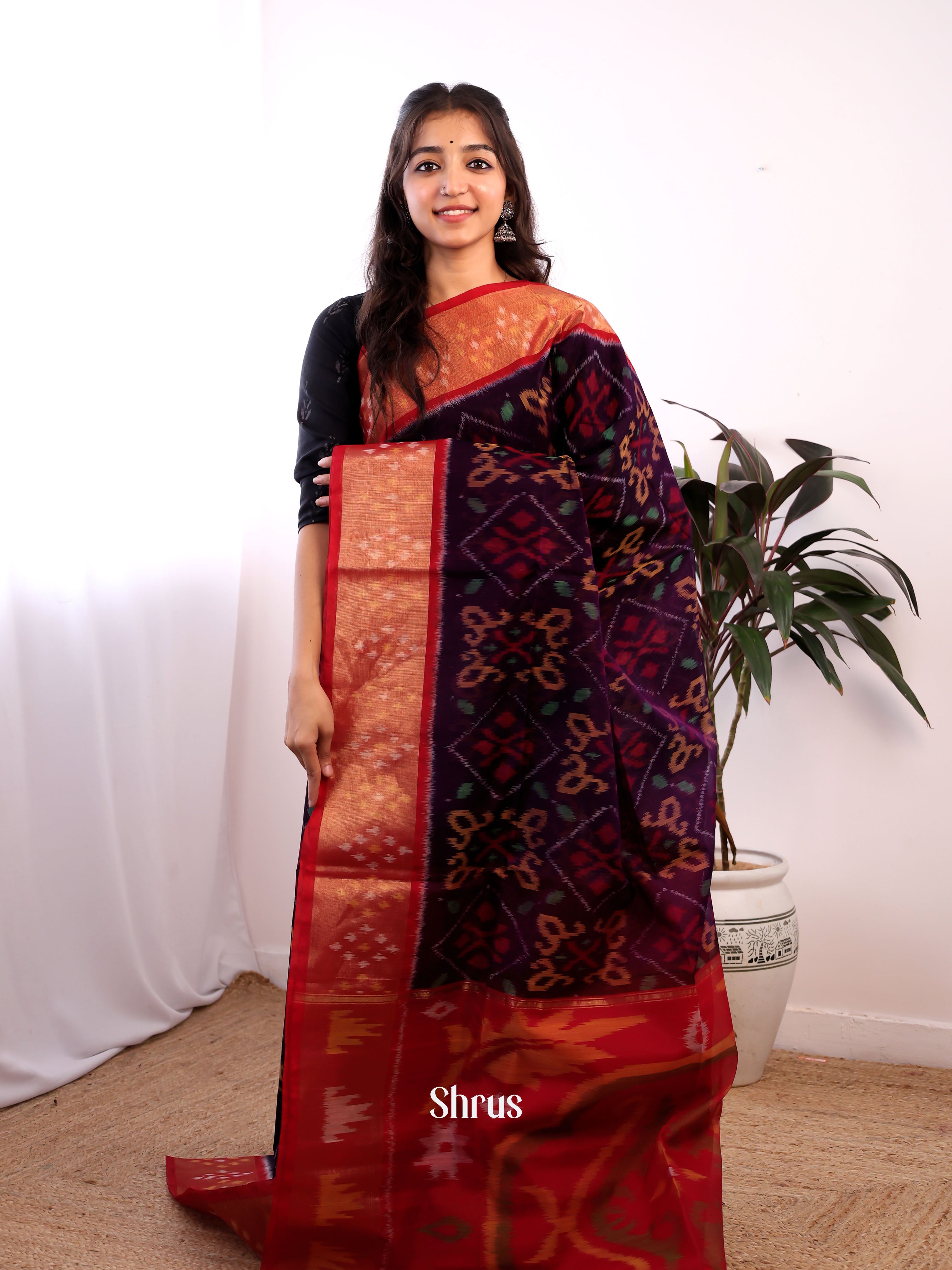 Violet & Red- Pochampally sico Saree - Shop on Shrus.com