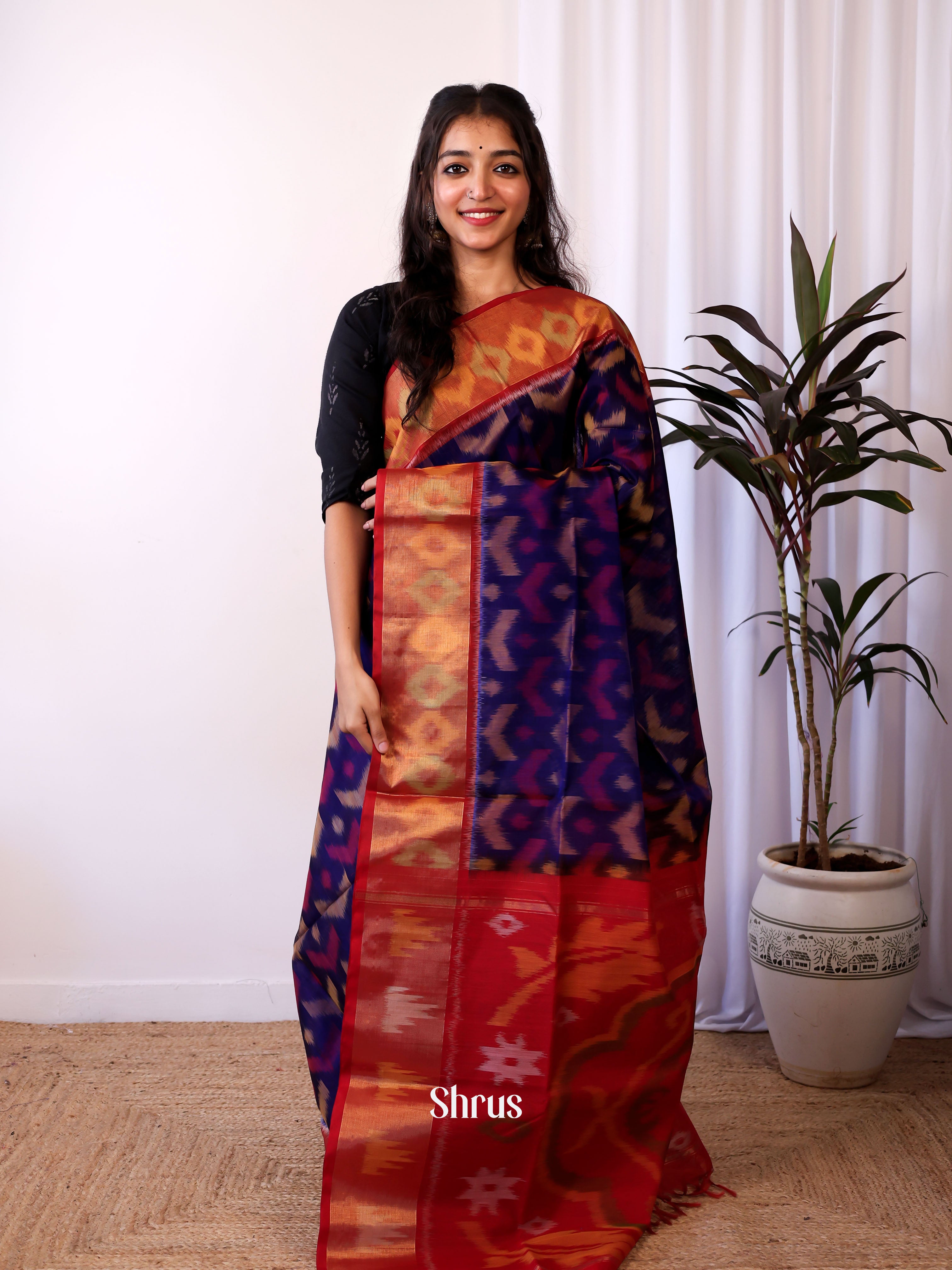 Violet & Red - Pochampally sico Saree - Shop on Shrus.com
