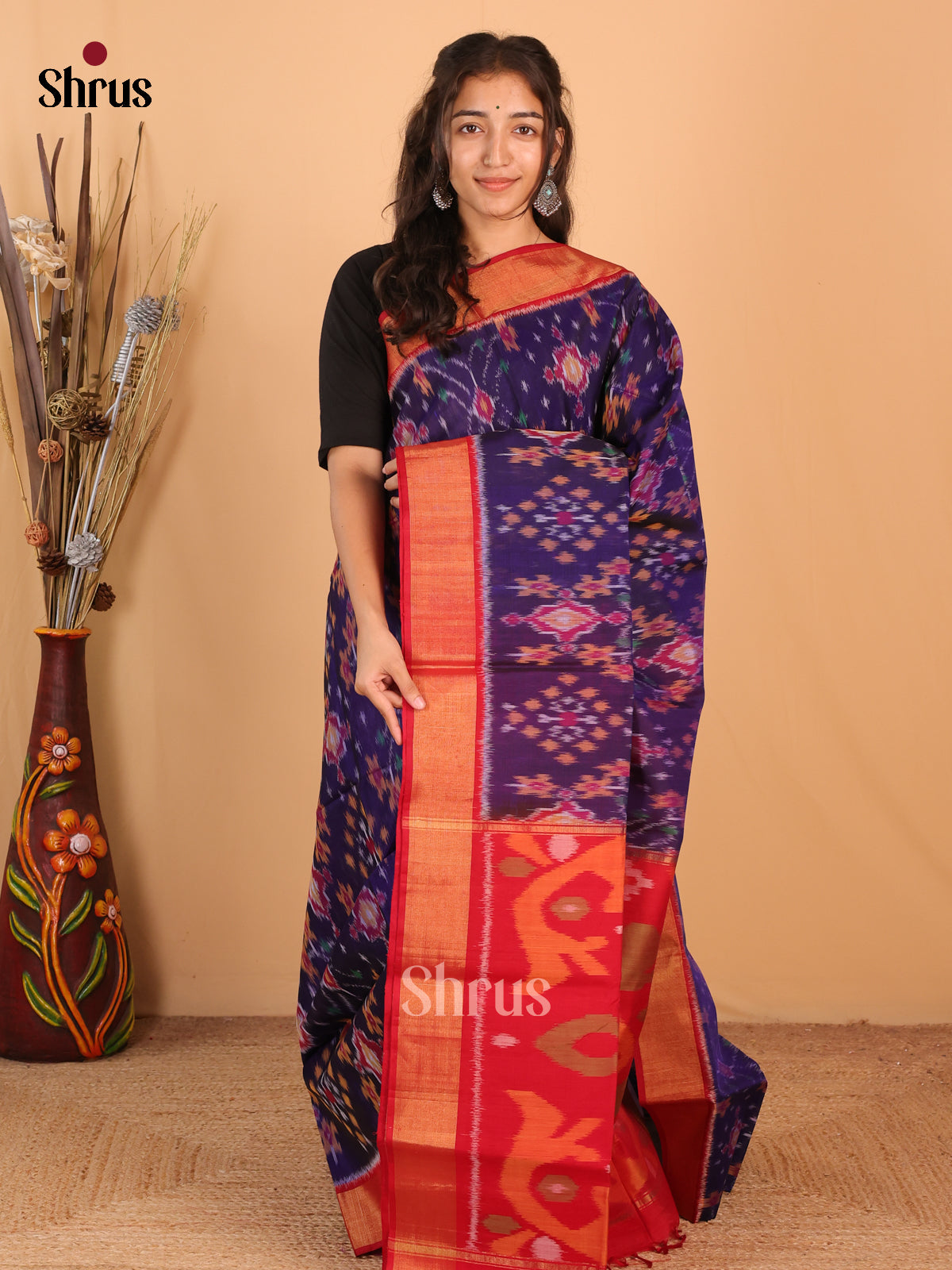 Violet & Red - Pochampally sico Saree - Shop on Shrus.com