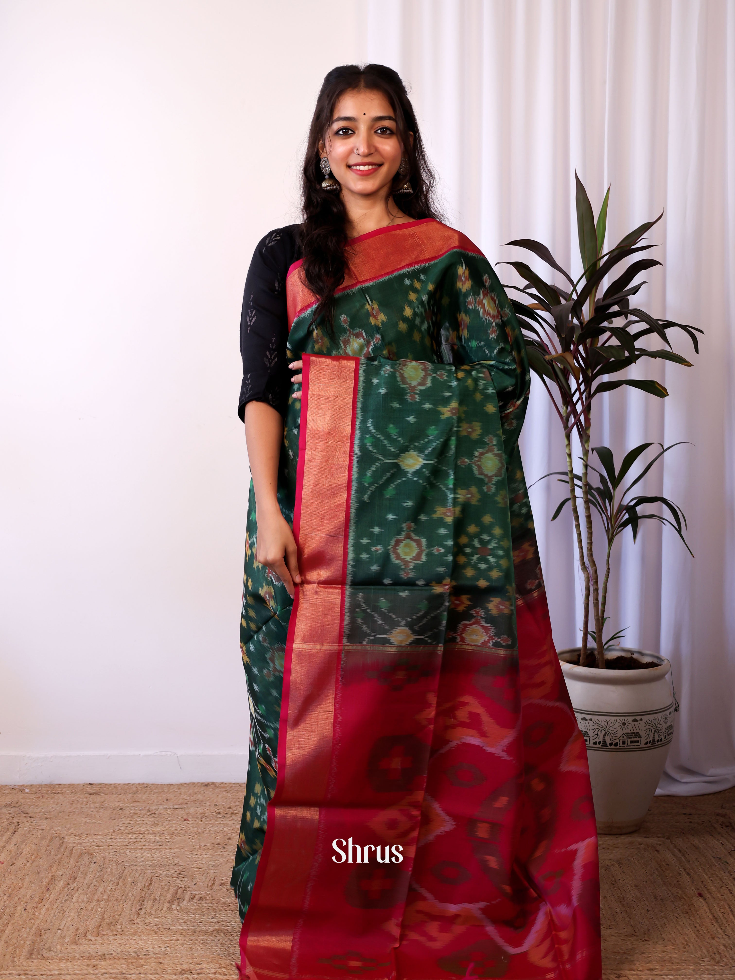 Green & maroon - Pochampally sico Saree - Shop on Shrus.com