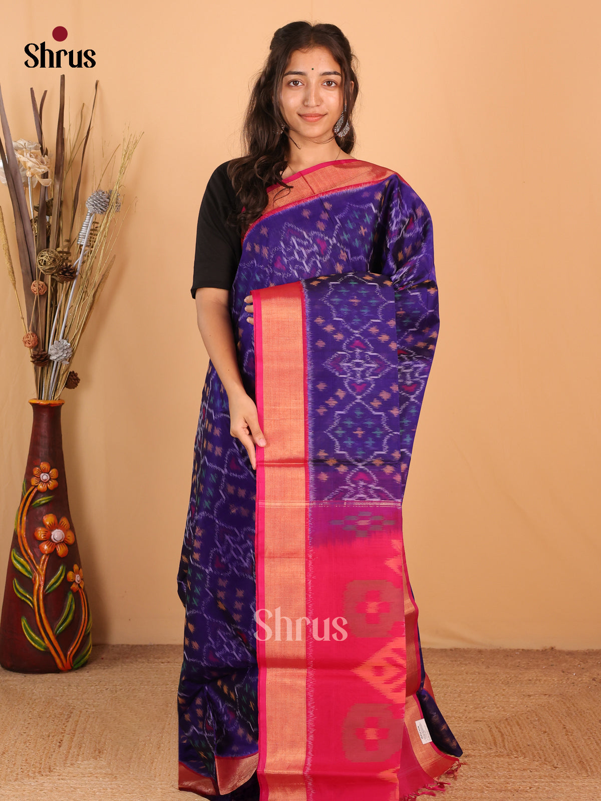 Blue & Maroon - Pochampally sico Saree - Shop on Shrus.com
