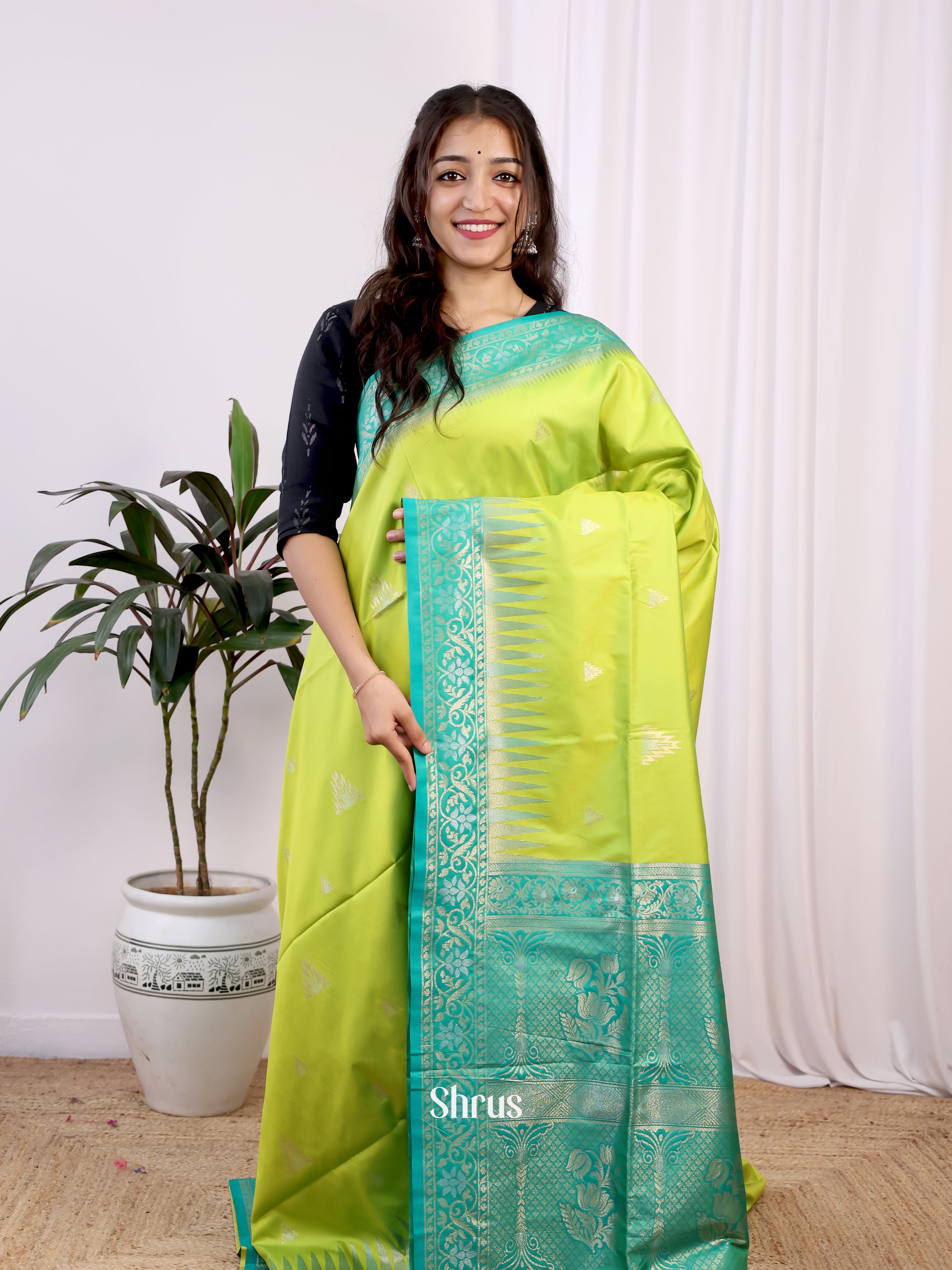 Lite Green & Green- Semi Softsilk Saree - Shop on Shrus.com