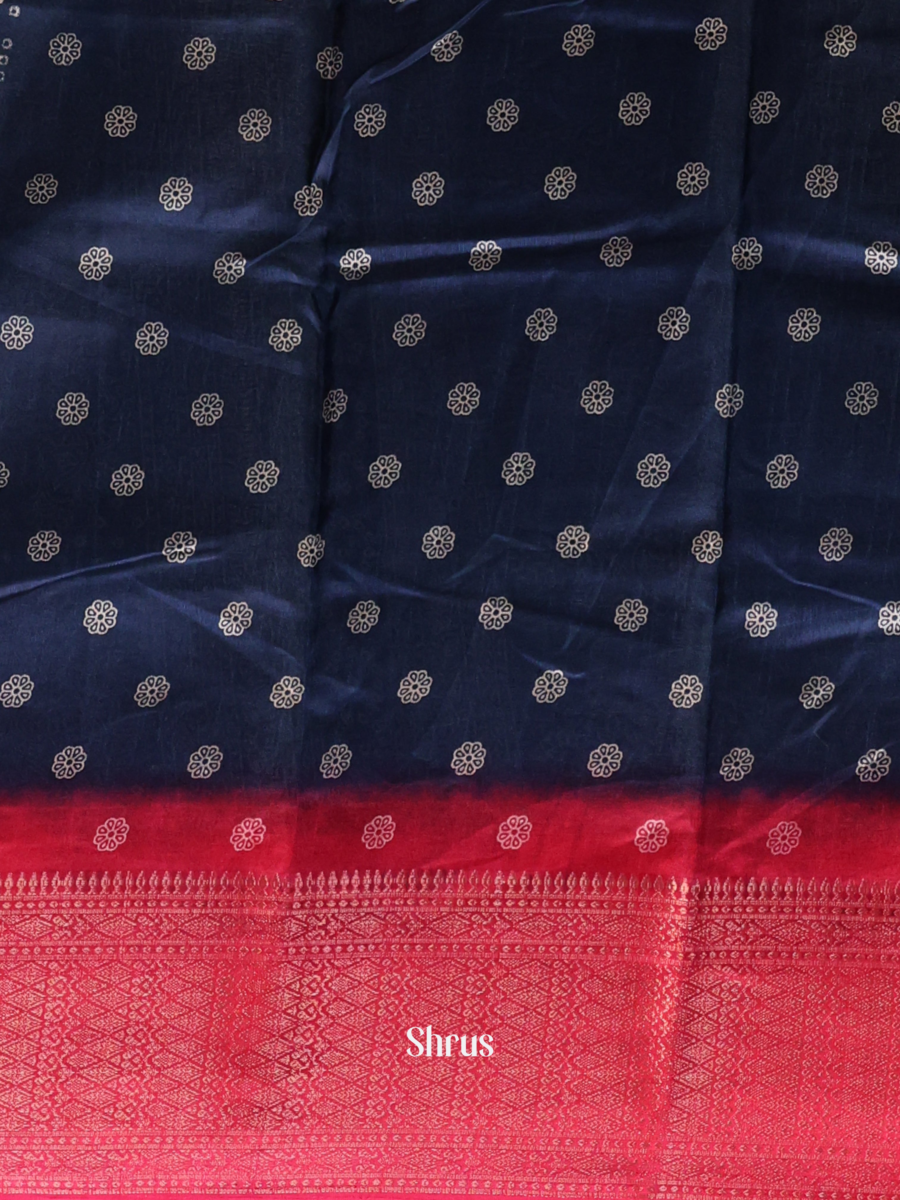 Blue & Pink - Semi Crepe Saree - Shop on Shrus.com