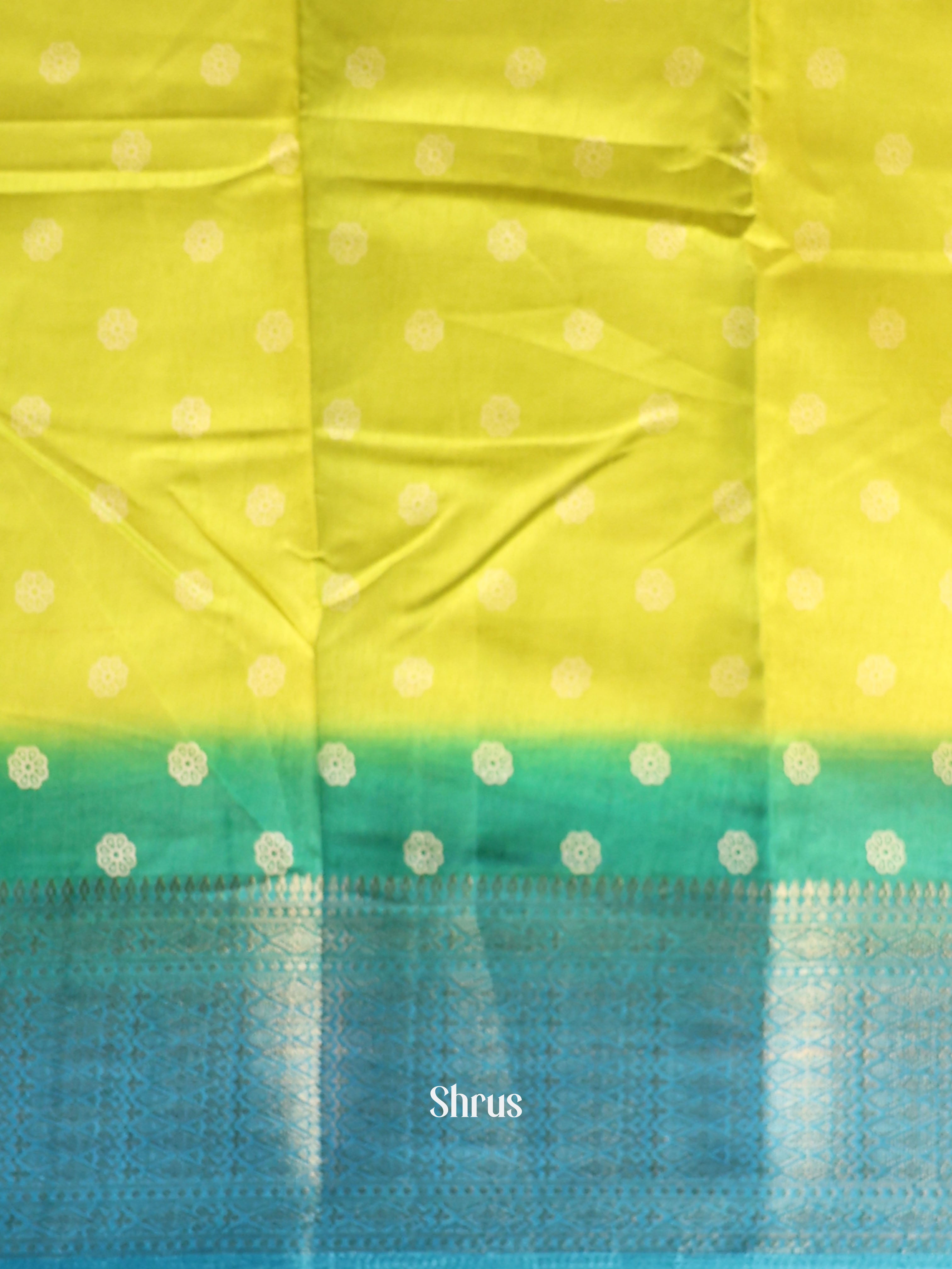 Lime Green & Green - Semi Crepe Saree - Shop on Shrus.com