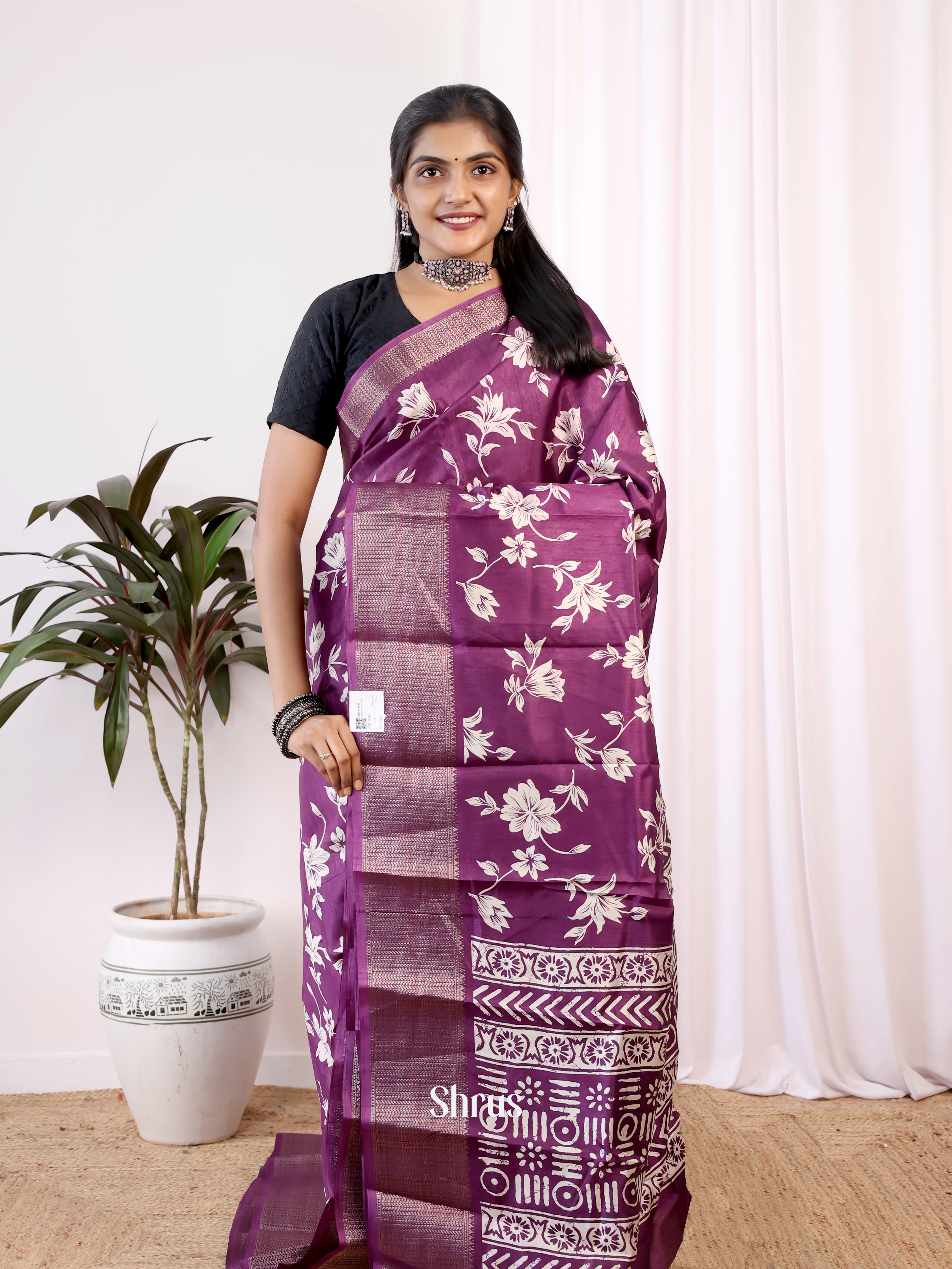Purple- Semi Crepe Saree - Shop on Shrus.com