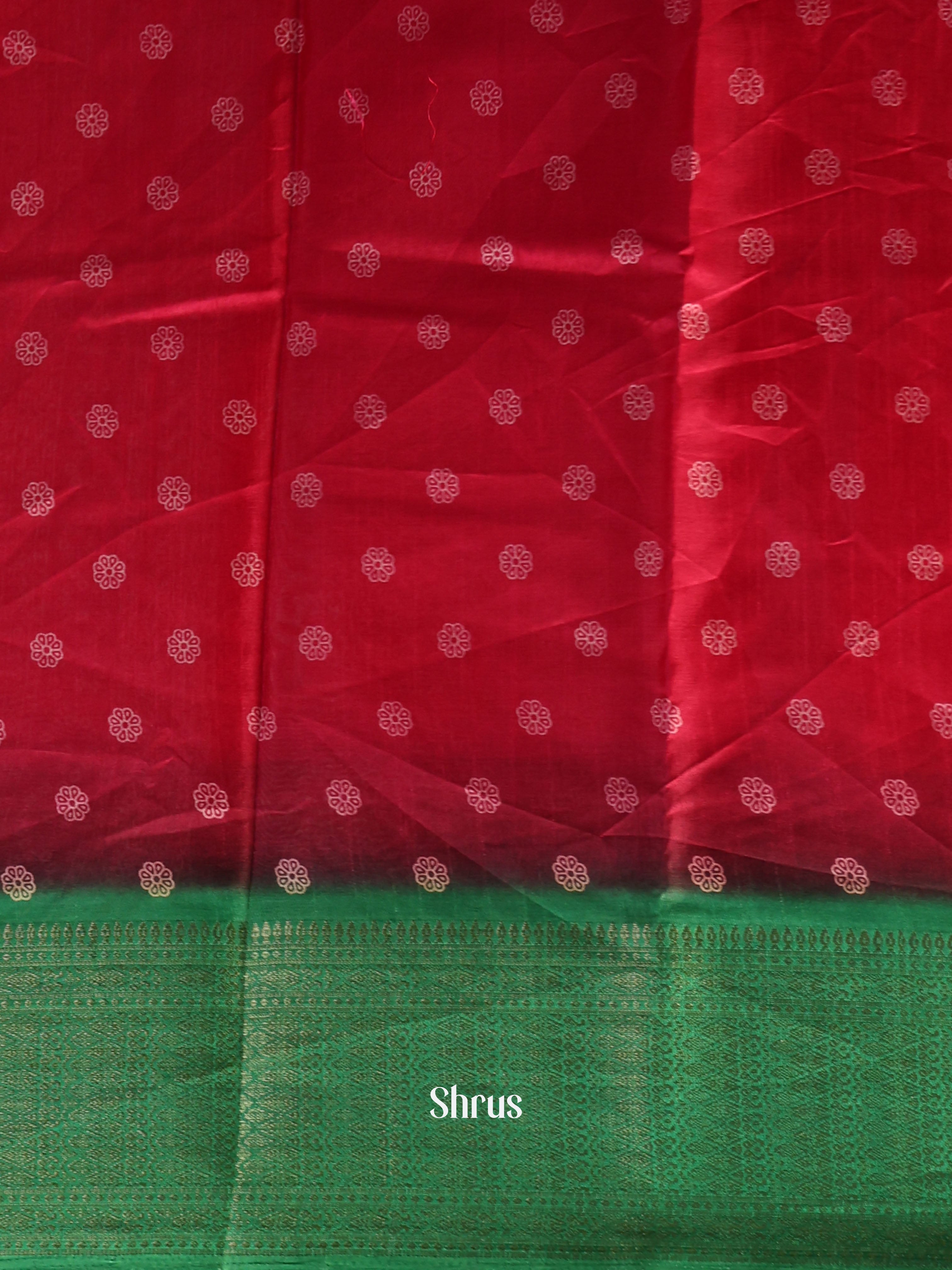 Pink & Green - Semi Crepe Saree - Shop on Shrus.com