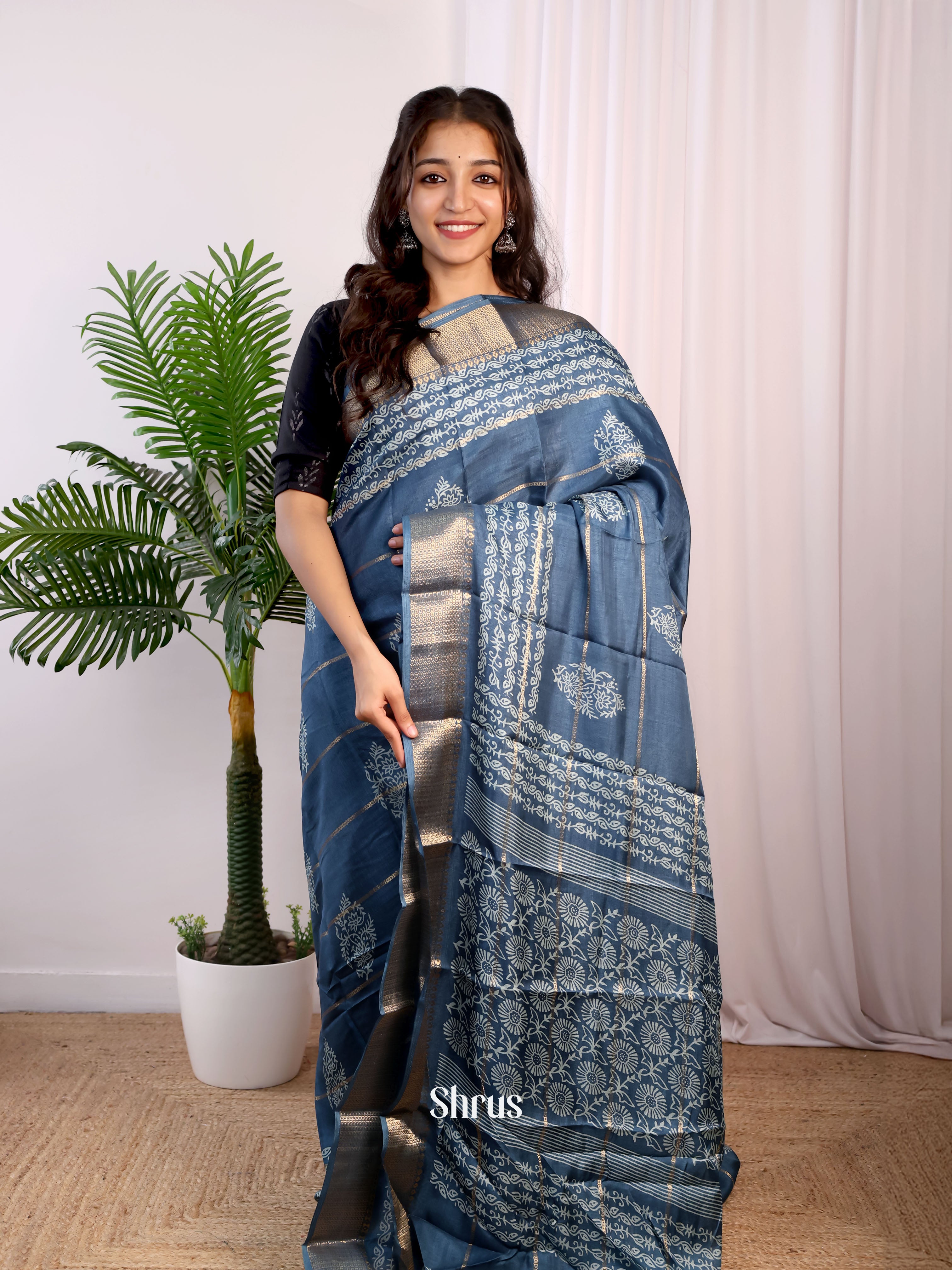 Blue - Semi Crepe Saree - Shop on Shrus.com