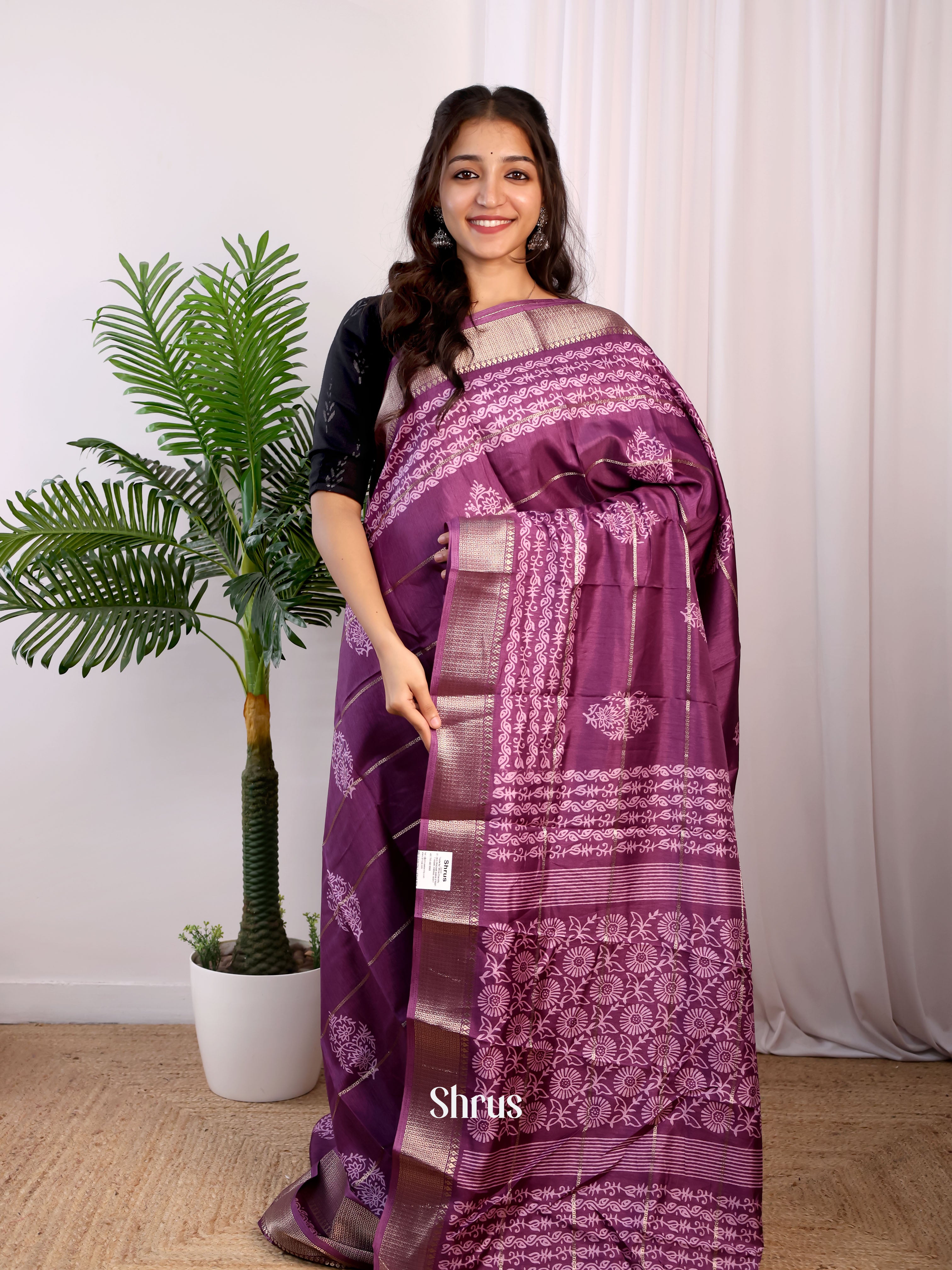 Purple- Semi Crepe Saree - Shop on Shrus.com