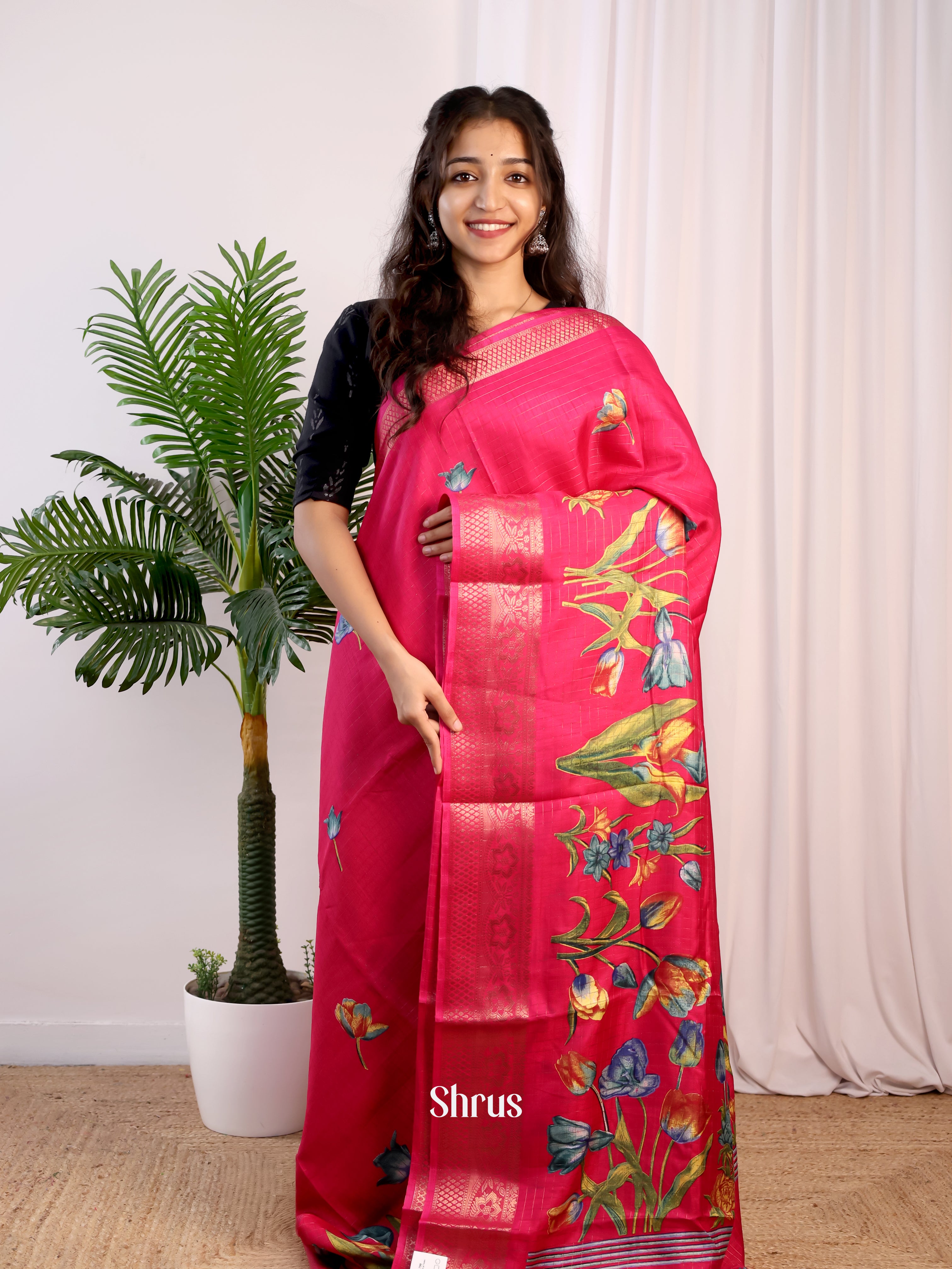 Pink - Semi Crepe Saree - Shop on Shrus.com