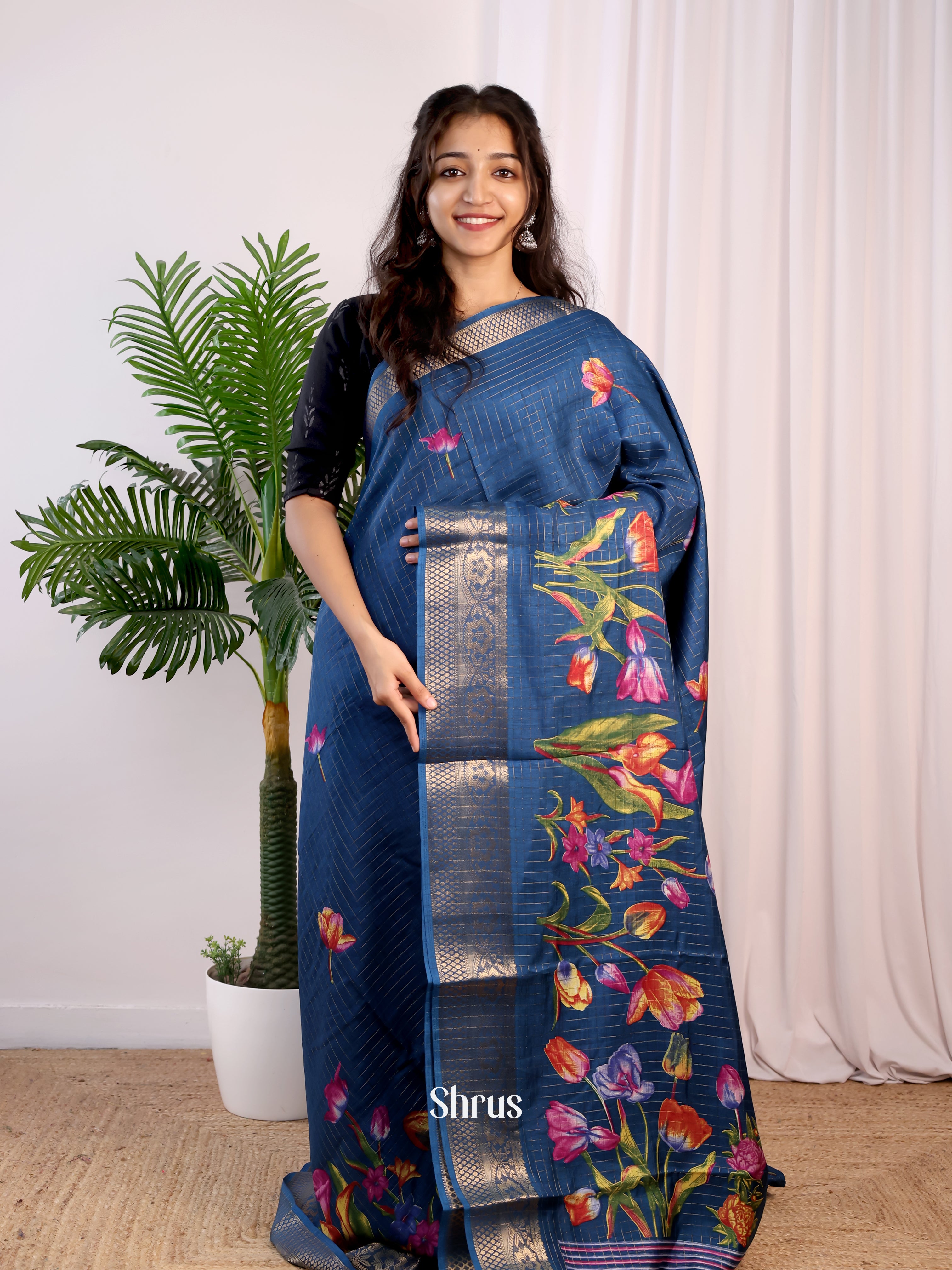 Blue - Semi Crepe Saree - Shop on Shrus.com