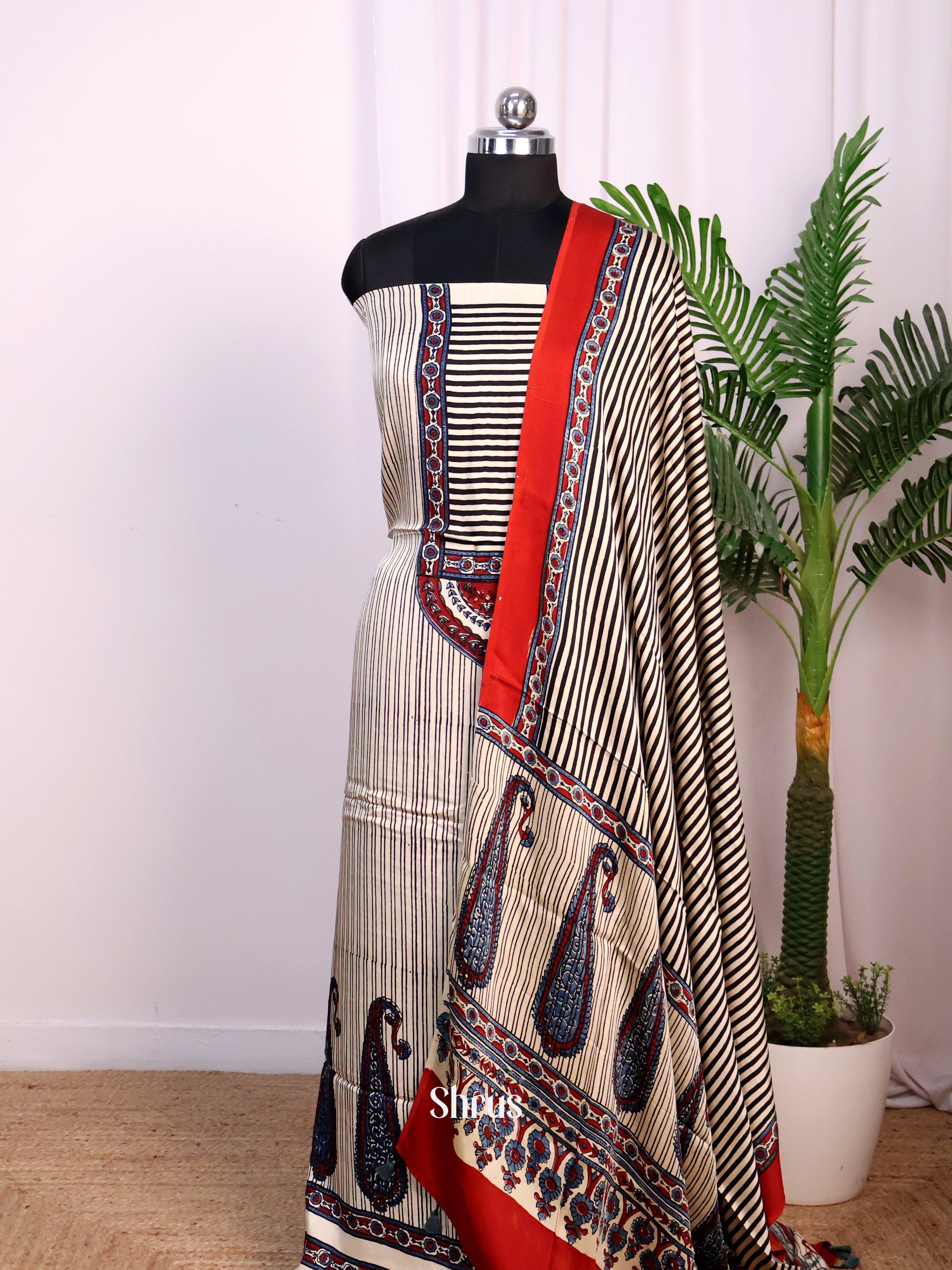 Cream & Black- Modal Salwar Unstitch - Shop on Shrus.com