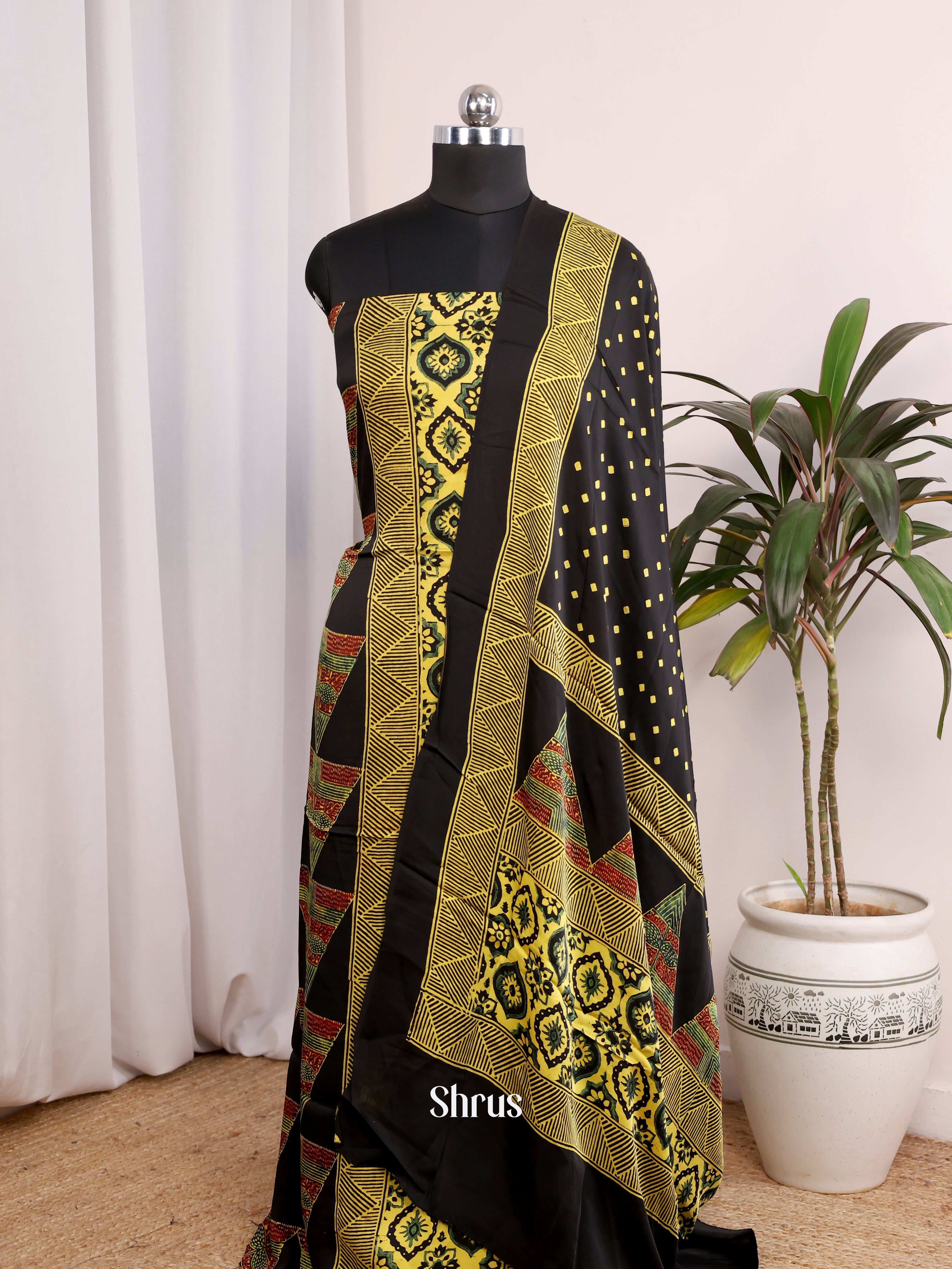 Green & Black - Modal Salwar Unstitch - Shop on Shrus.com