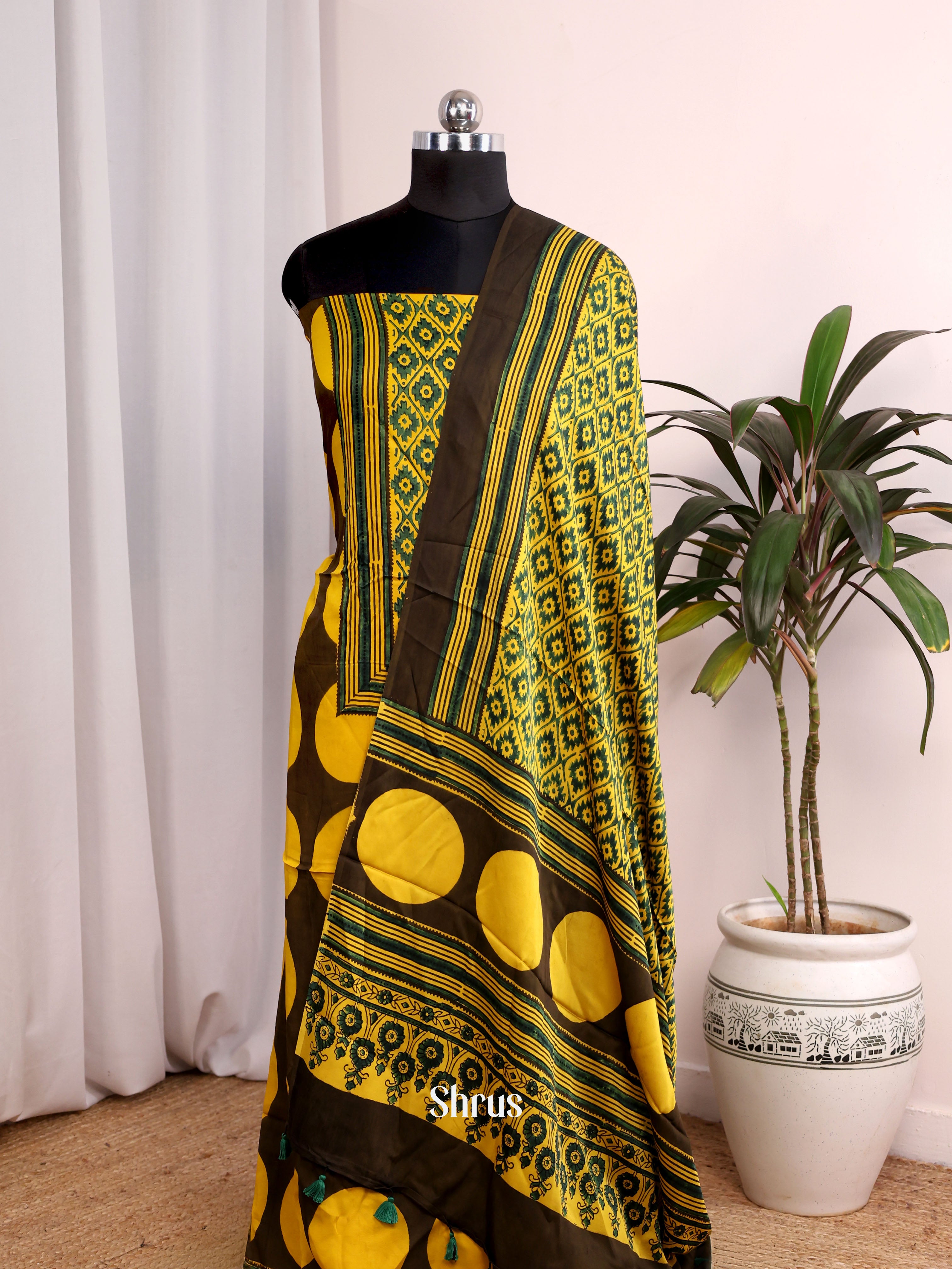 Brown & Yellow - Modal Salwar Unstitch - Shop on Shrus.com