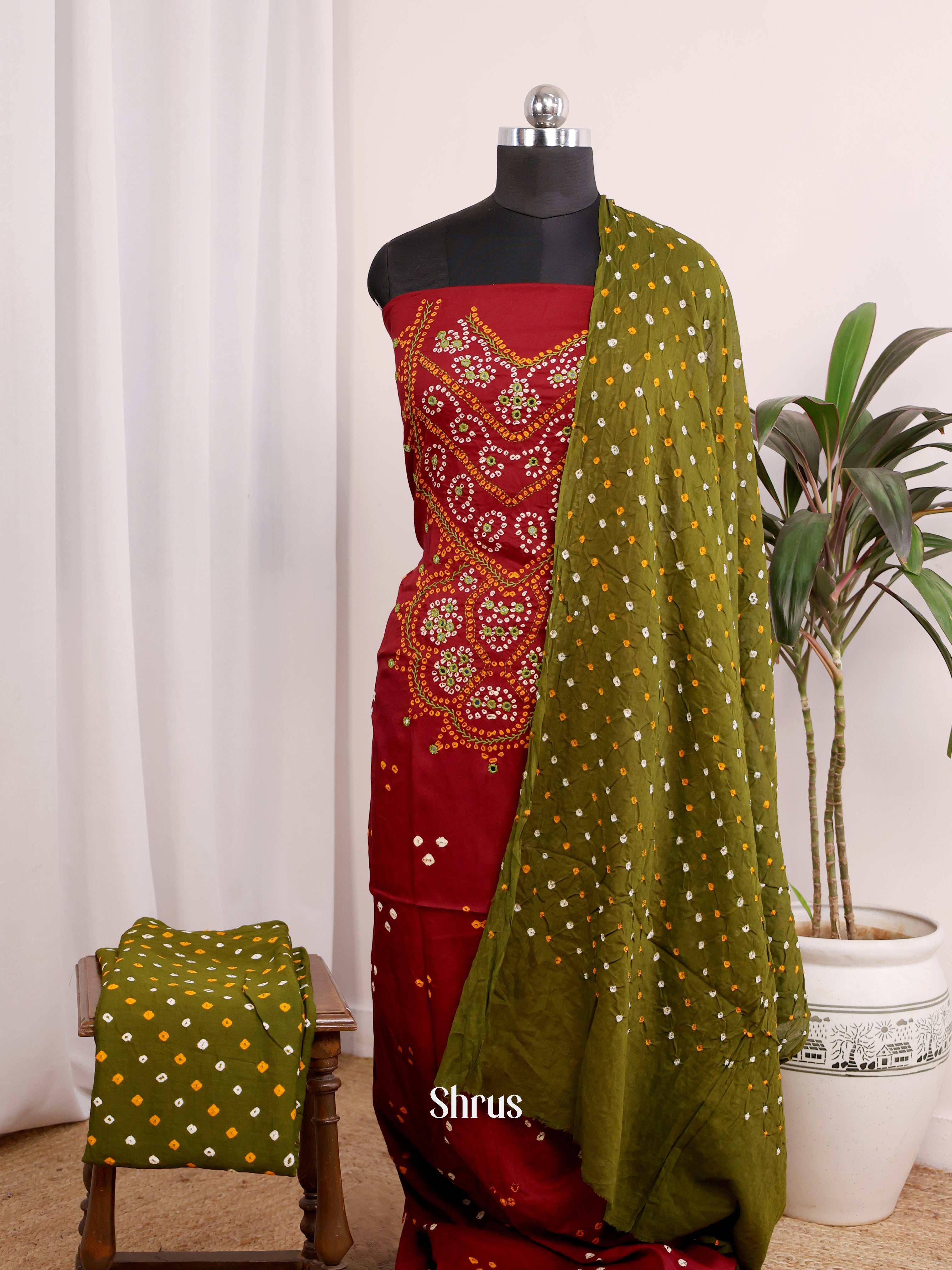Maroon & Green - Bandhini salwar - Shop on Shrus.com