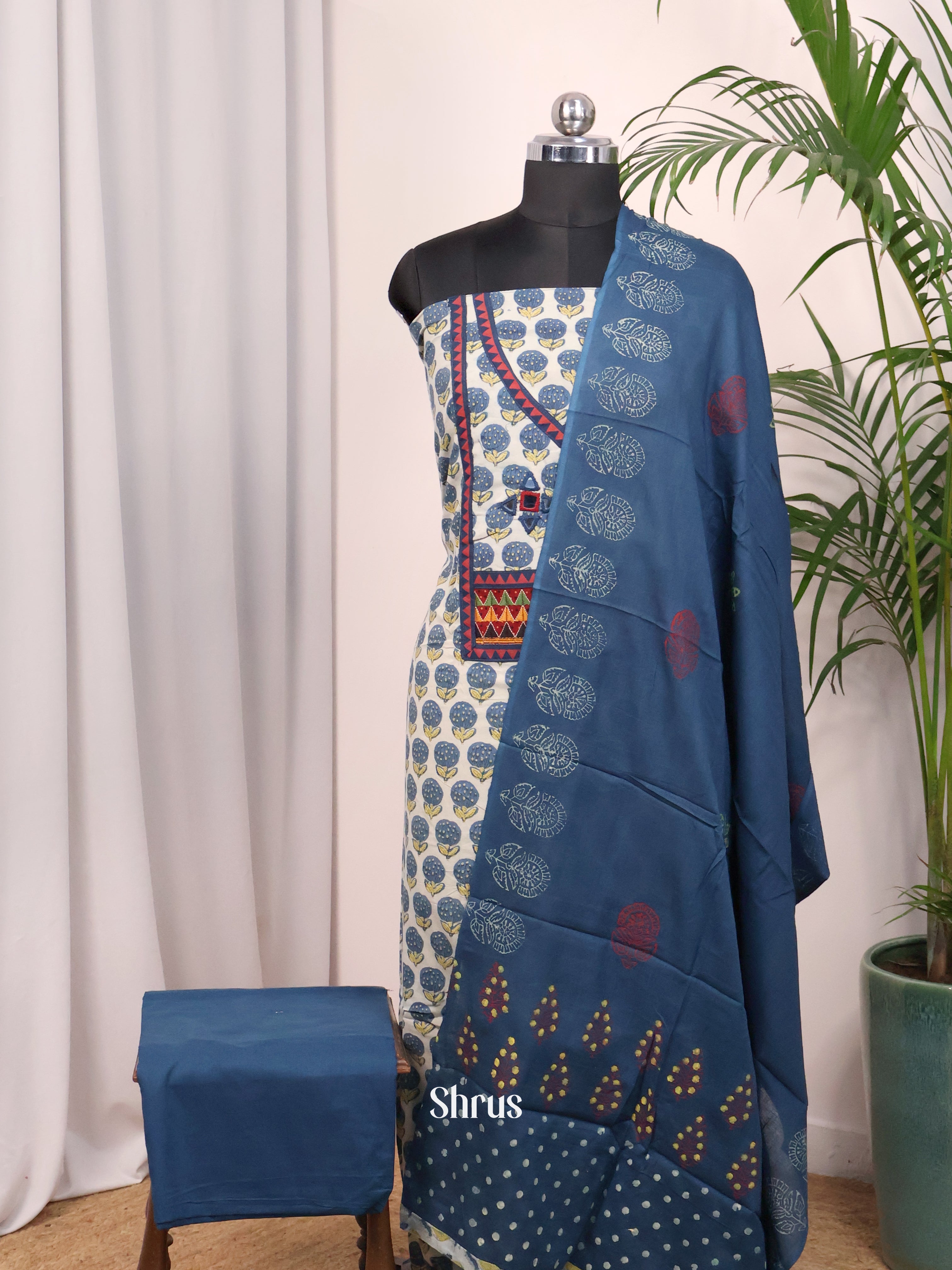 Cream & Blue - Cotton salwar - Shop on Shrus.com
