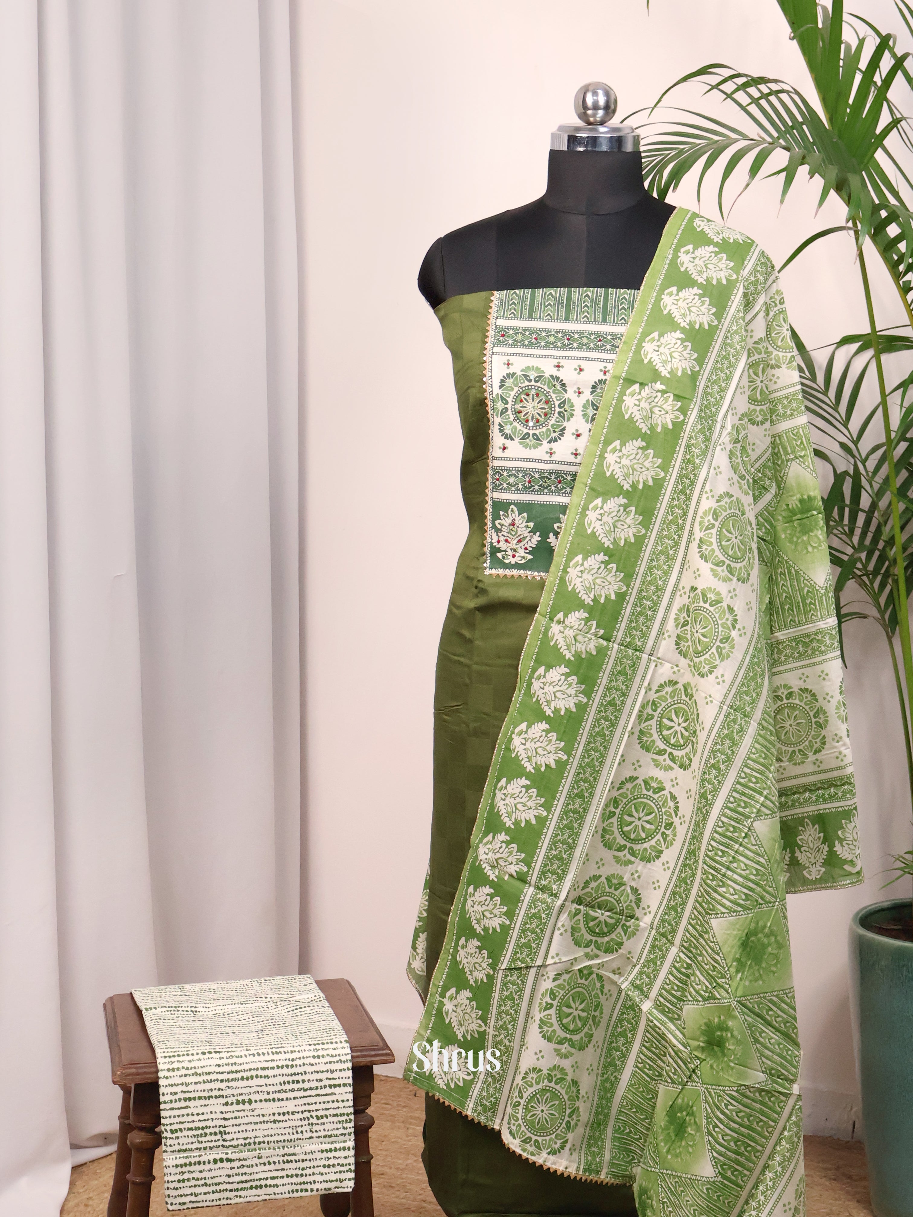 Green & Cream- Cotton salwar - Shop on Shrus.com