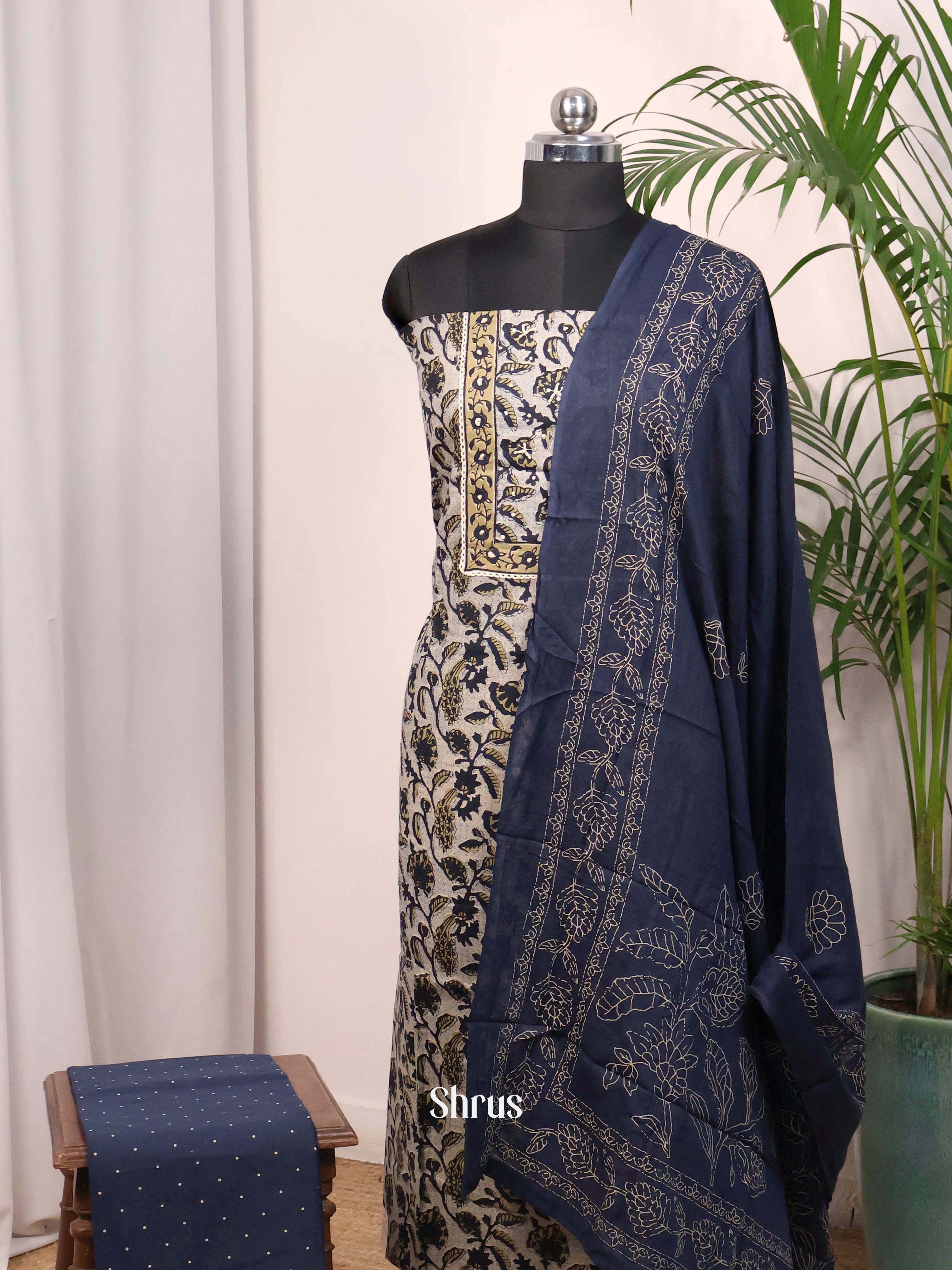 Cream & Blue- Cotton salwar - Shop on Shrus.com