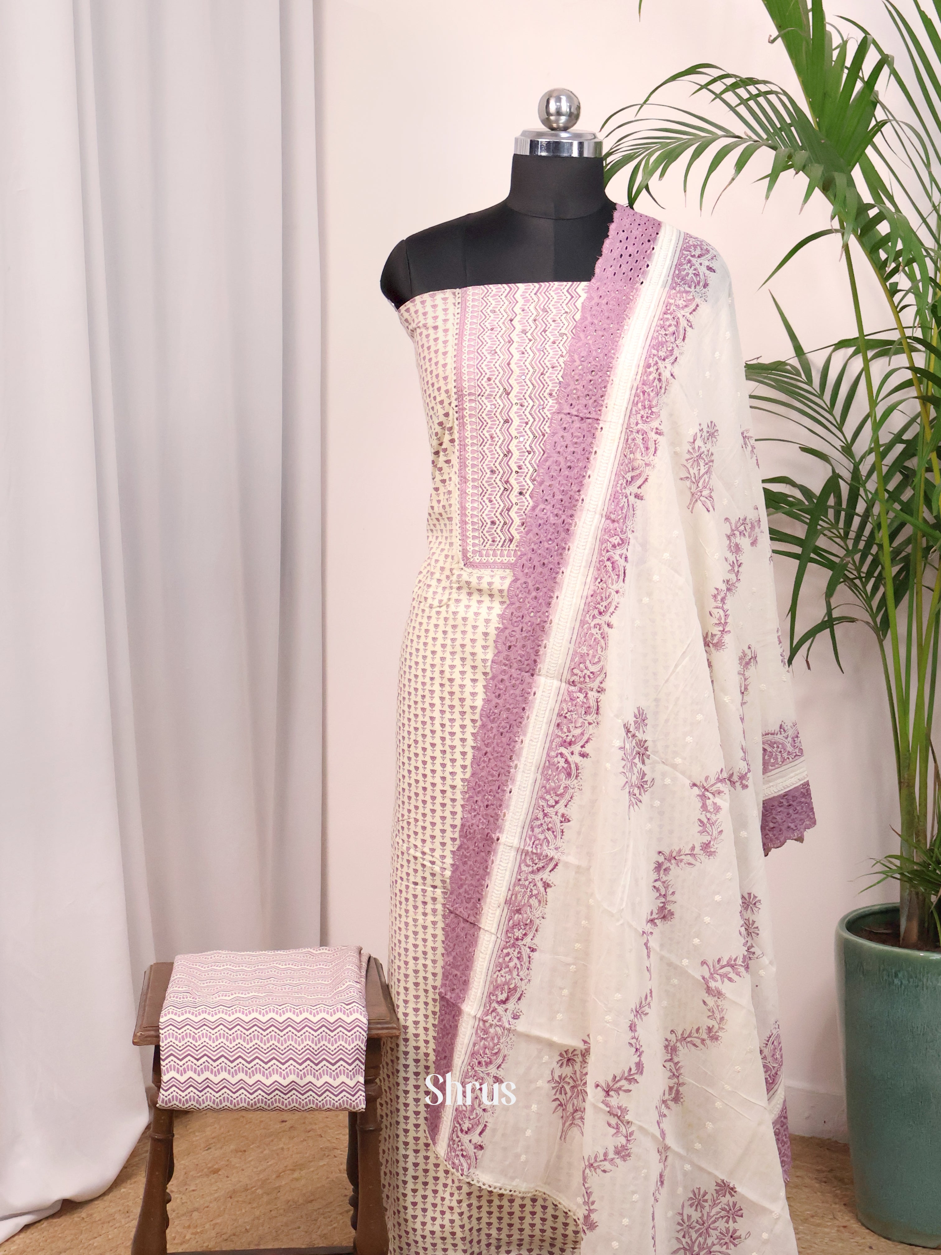 Cream & Purple - Cotton salwar - Shop on Shrus.com