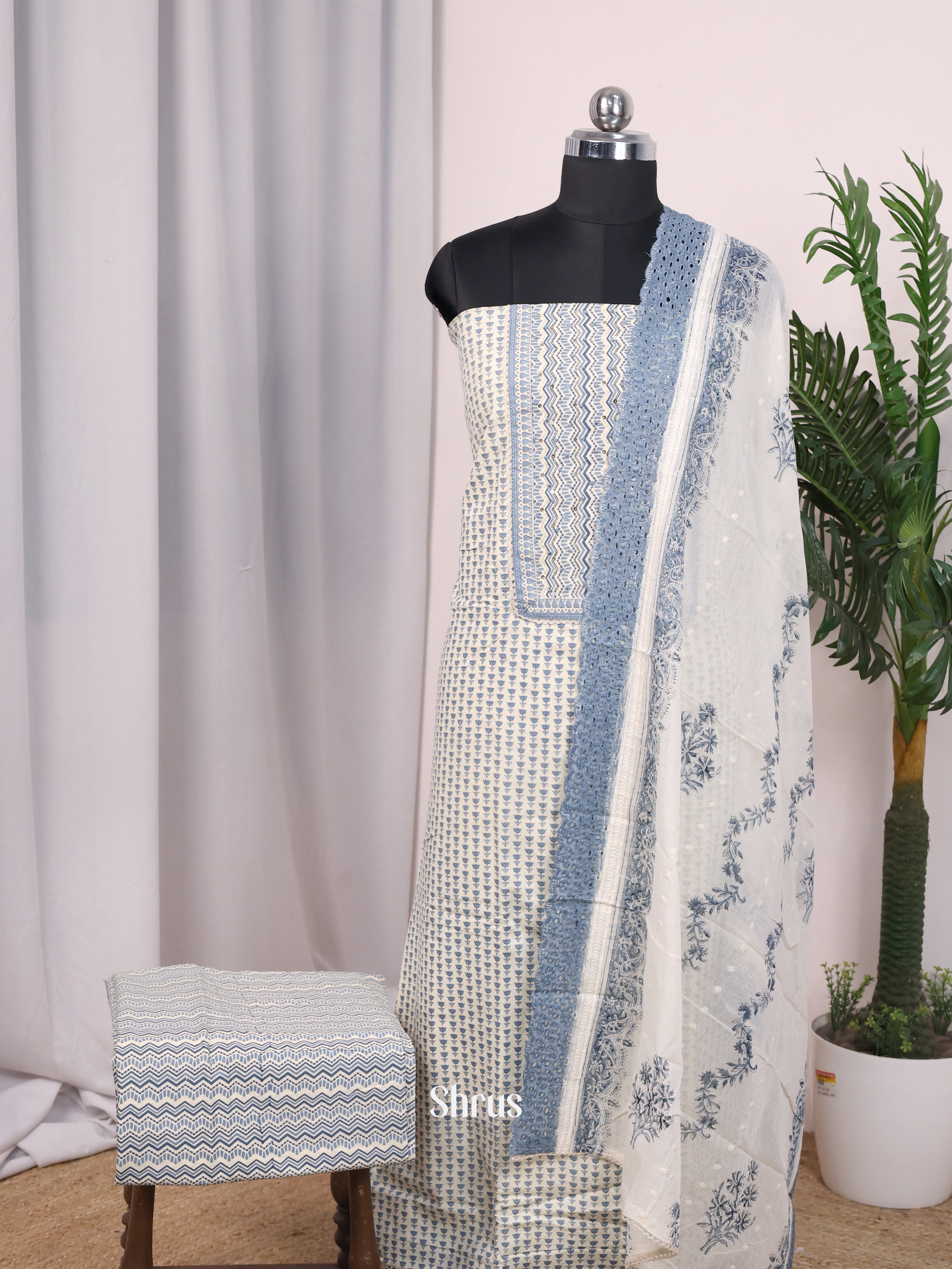 Cream & Blue- Cotton salwar - Shop on Shrus.com