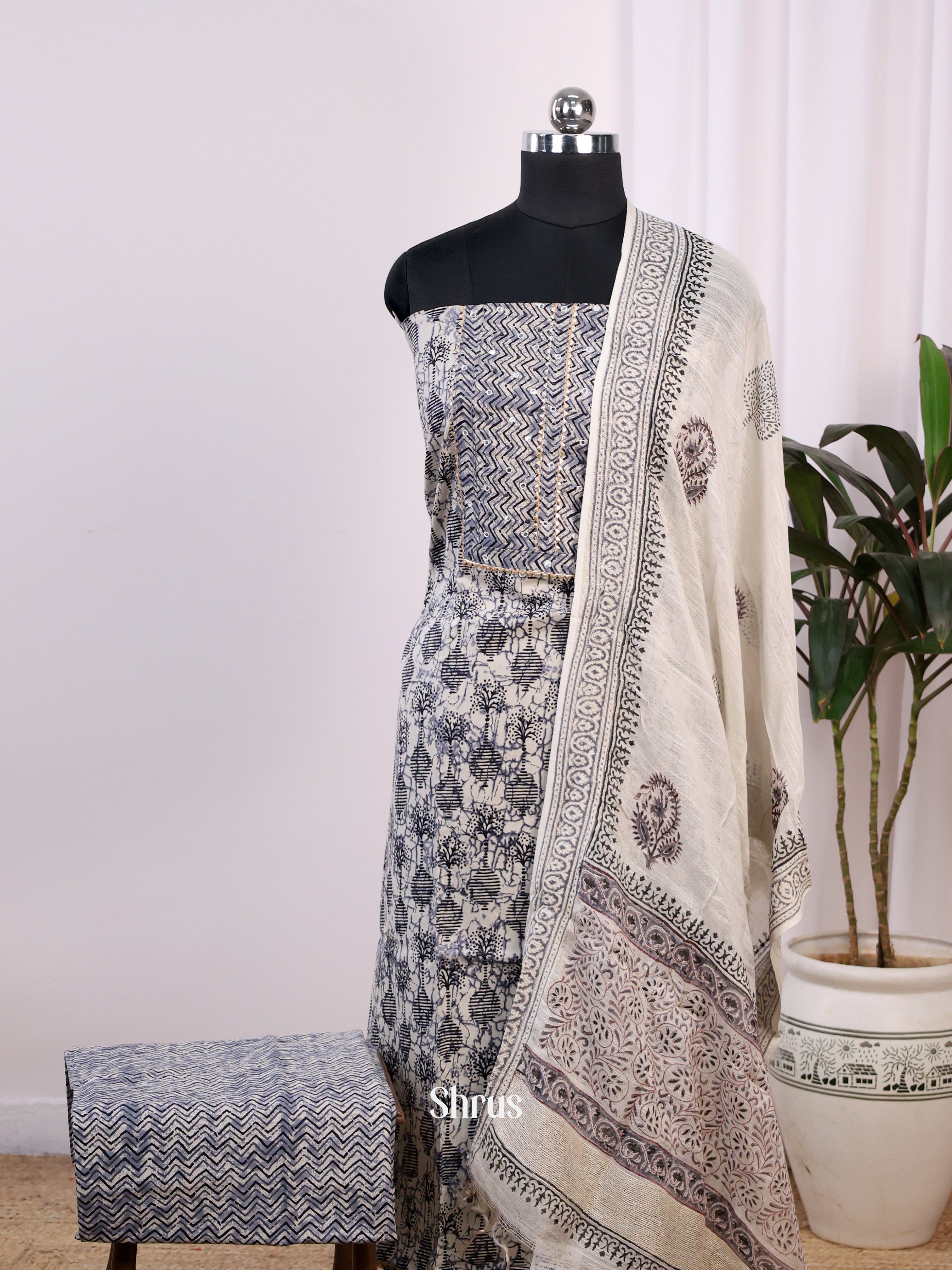 Cream & Blue - Cotton salwar - Shop on Shrus.com