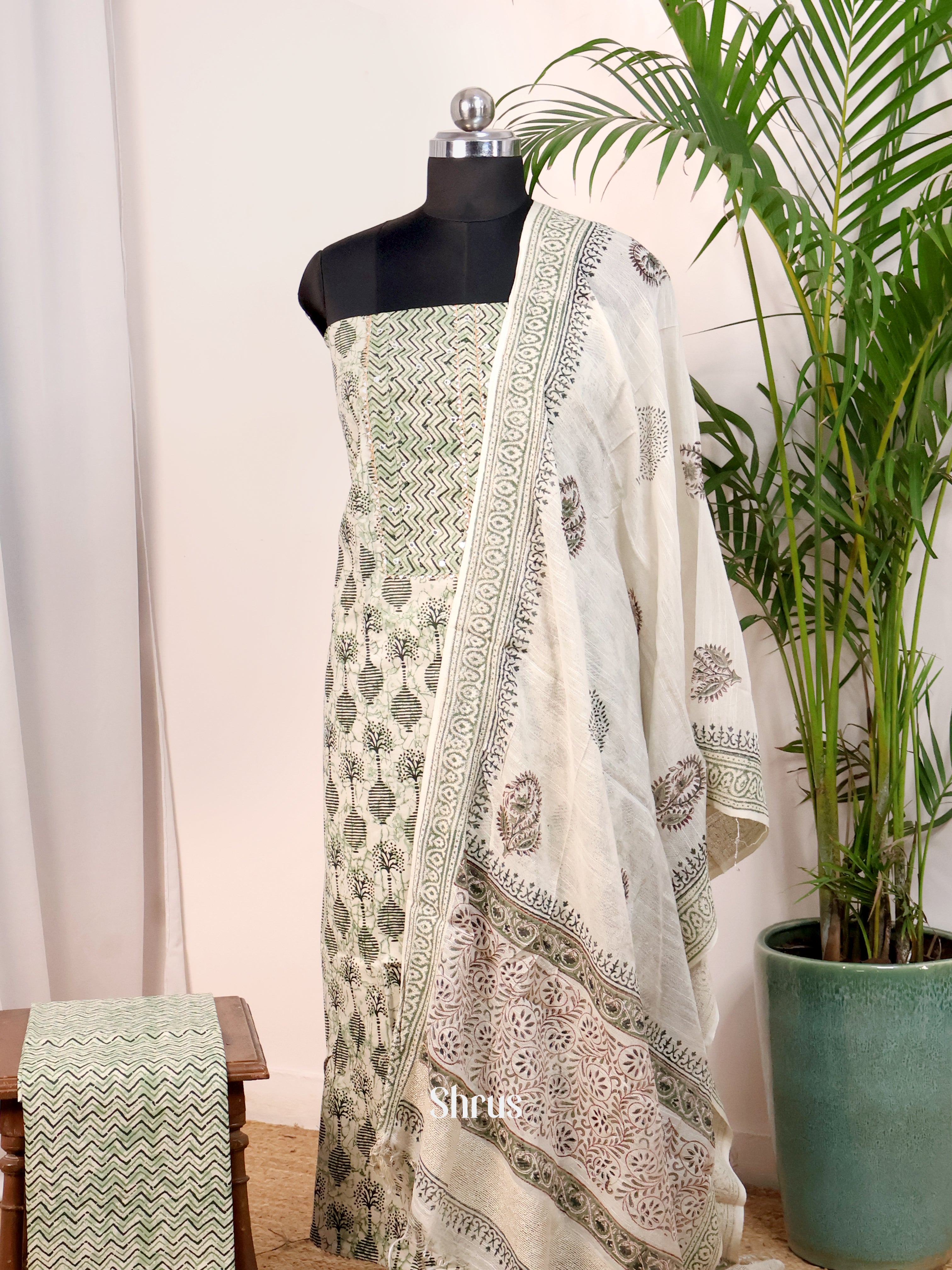 Cream & Green - Cotton salwar - Shop on Shrus.com