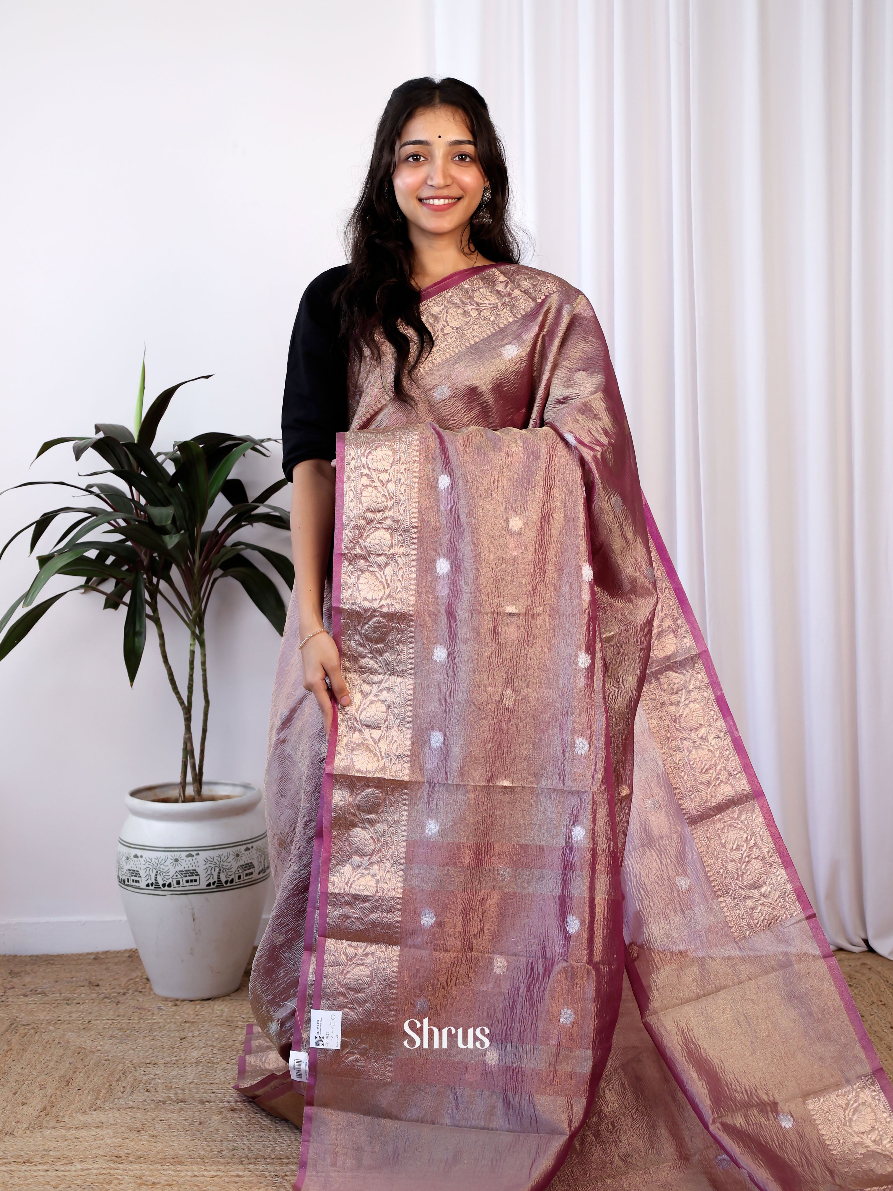 Purple - Bamboo silk Saree - Shop on Shrus.com
