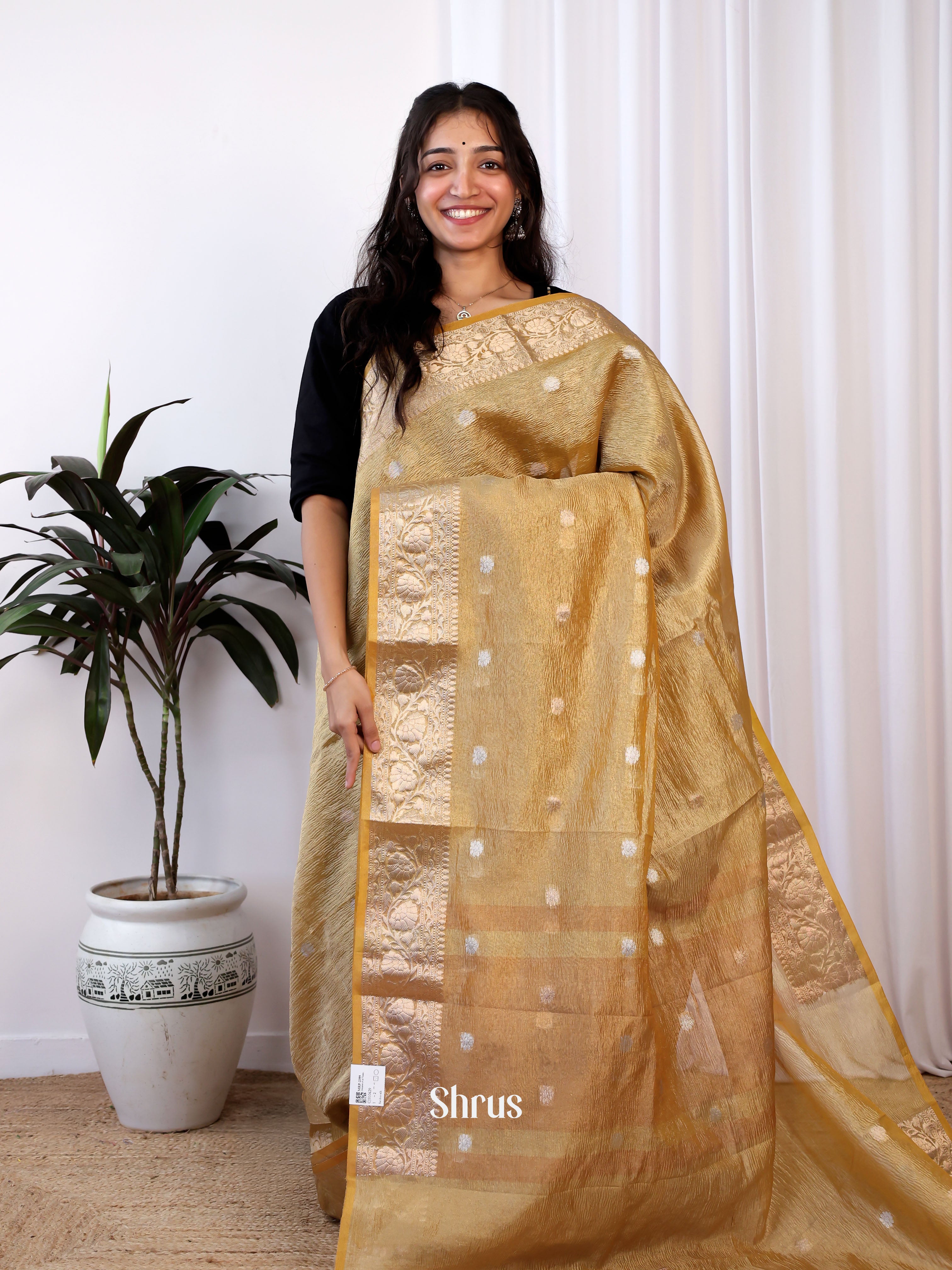 Gold - Bamboo silk Saree - Shop on Shrus.com