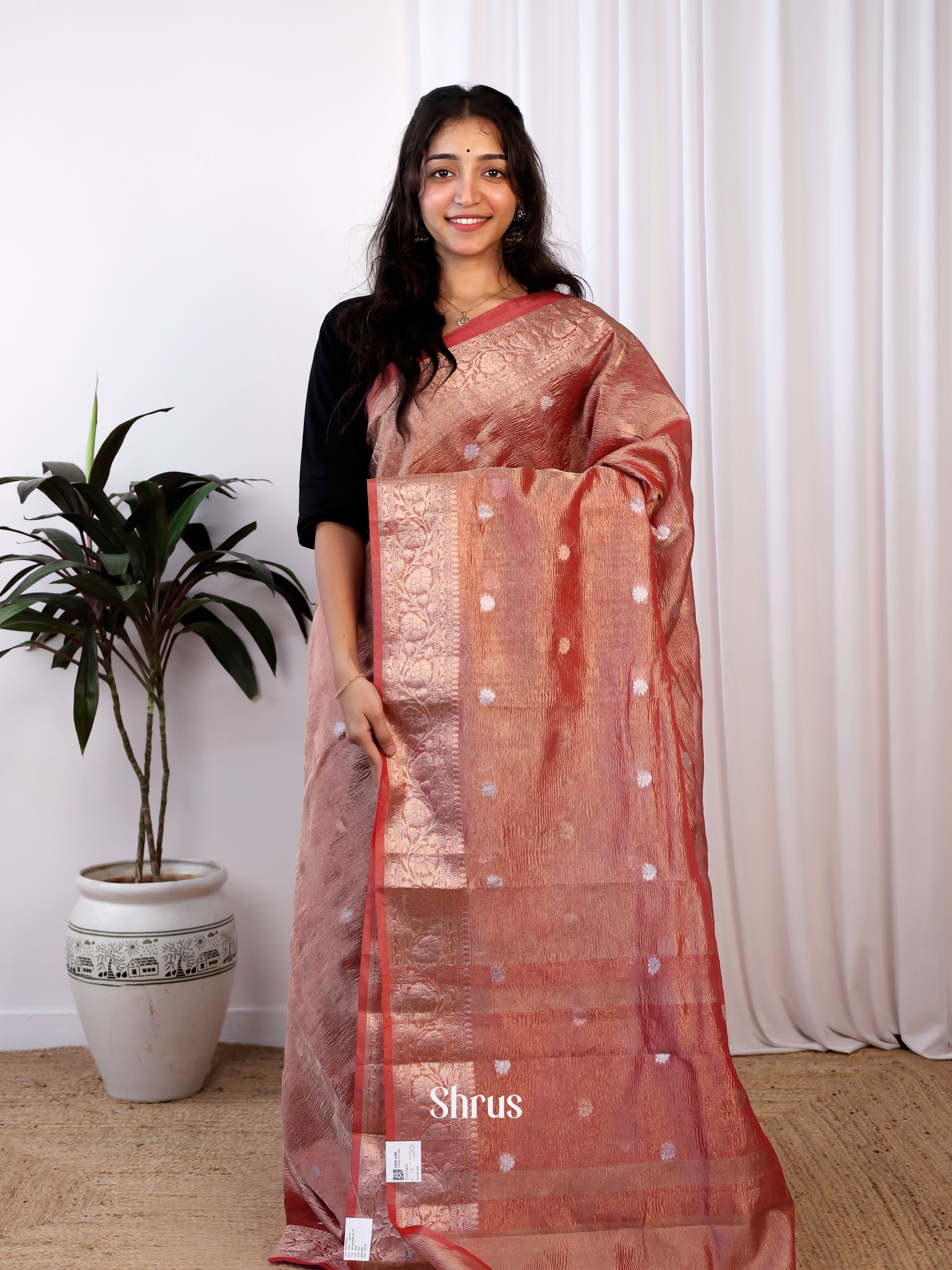 Red - Bamboo silk Saree - Shop on Shrus.com