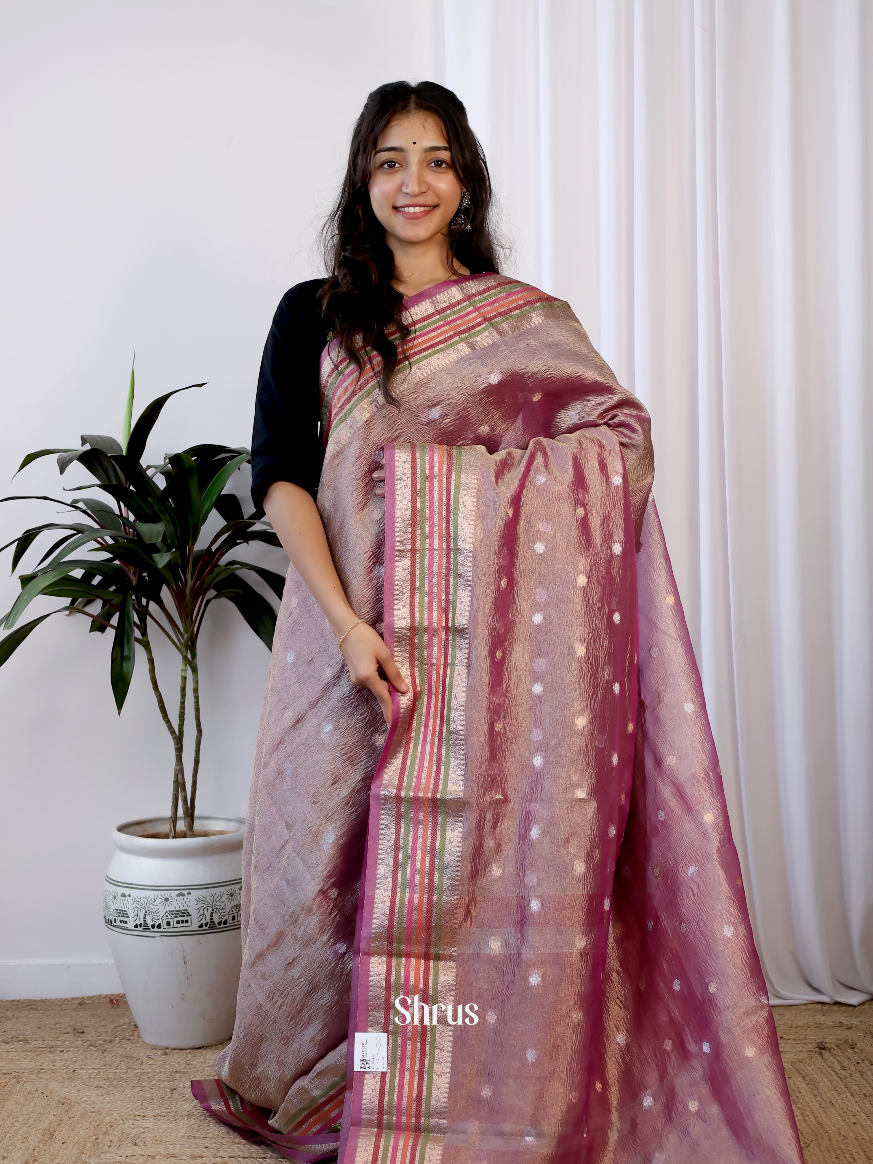 Purple - Bamboo silk Saree - Shop on Shrus.com