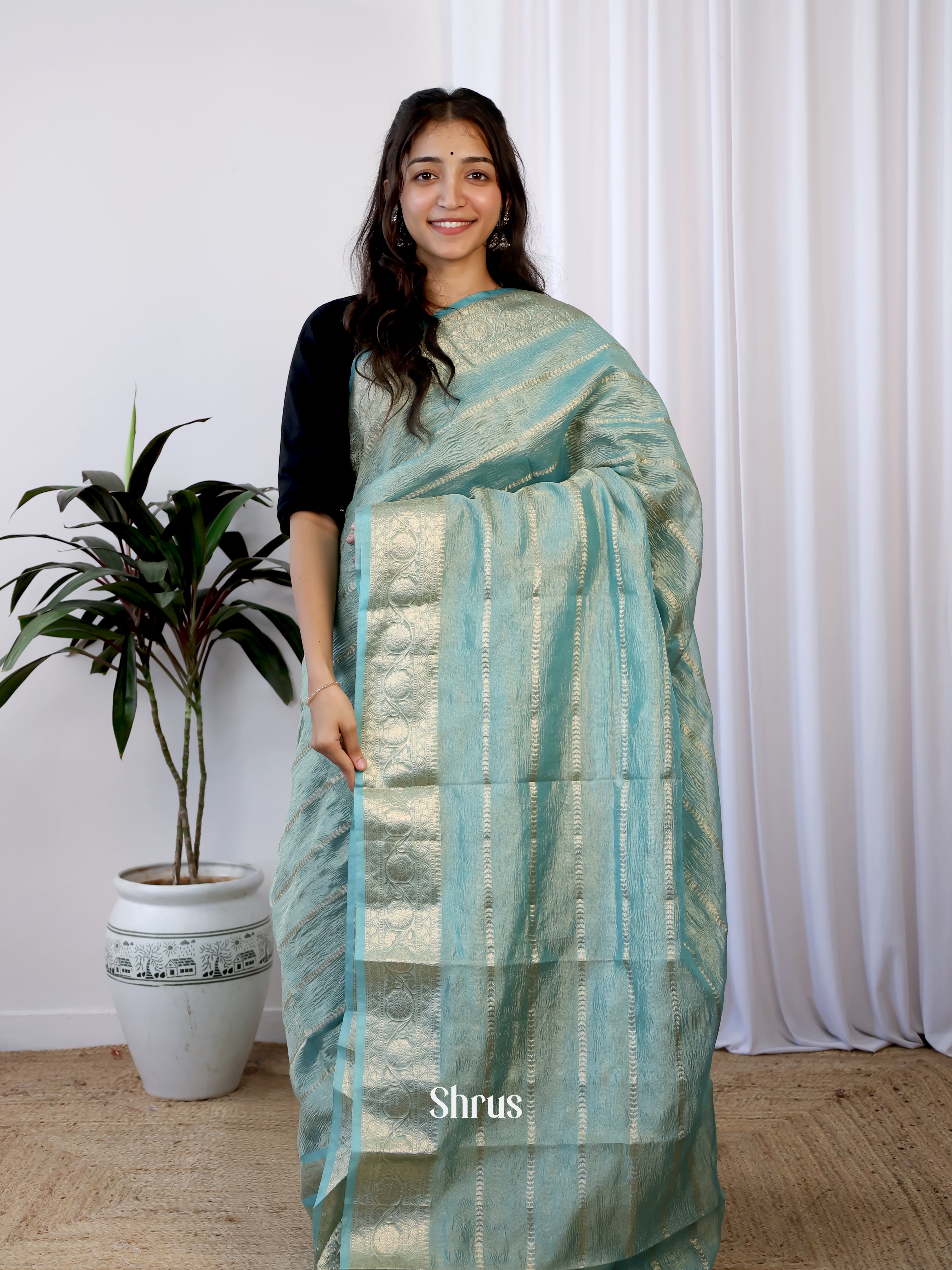 Blue - Bamboo silk Saree - Shop on Shrus.com