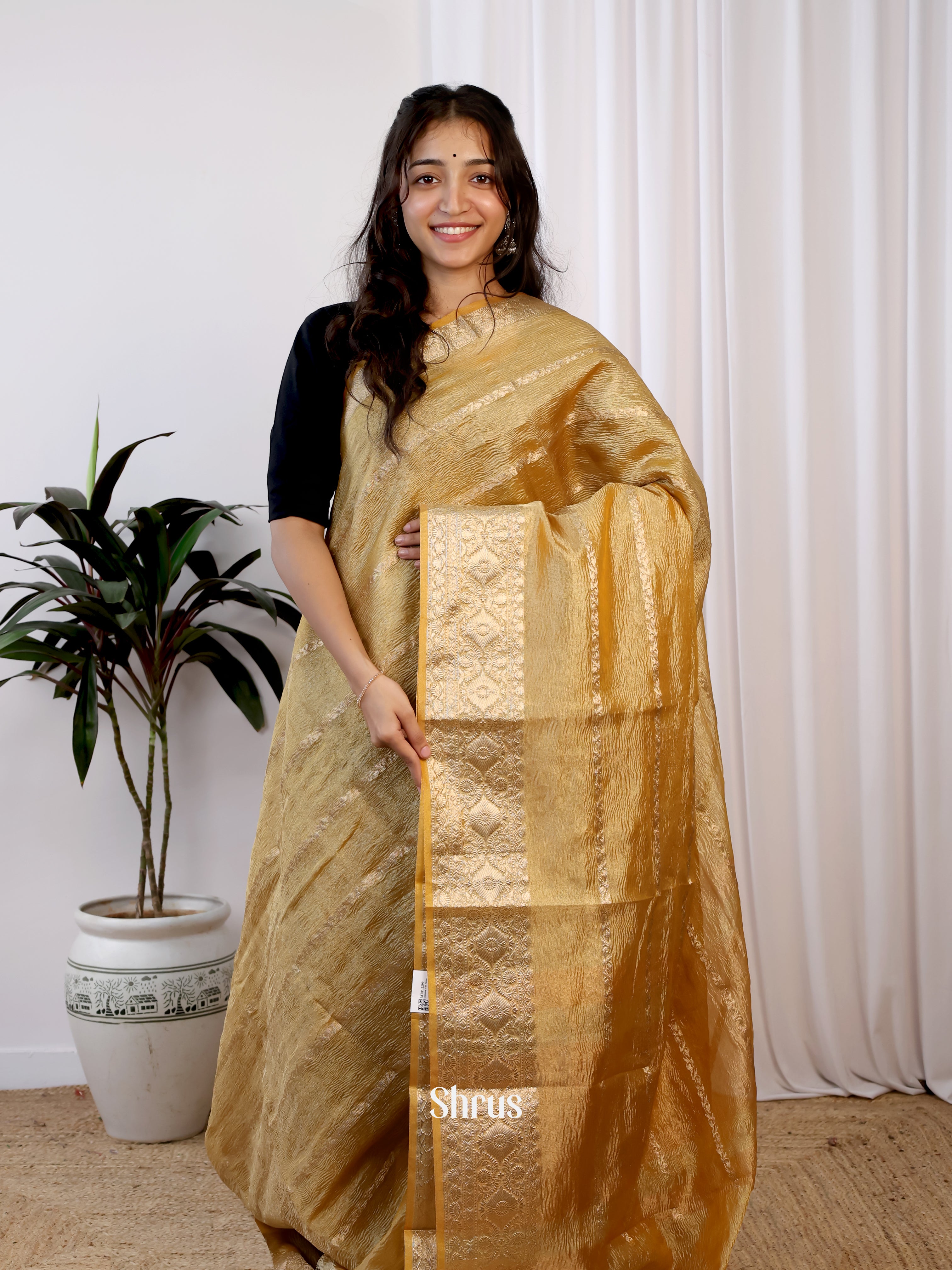 Gold - Bamboo silk Saree - Shop on Shrus.com