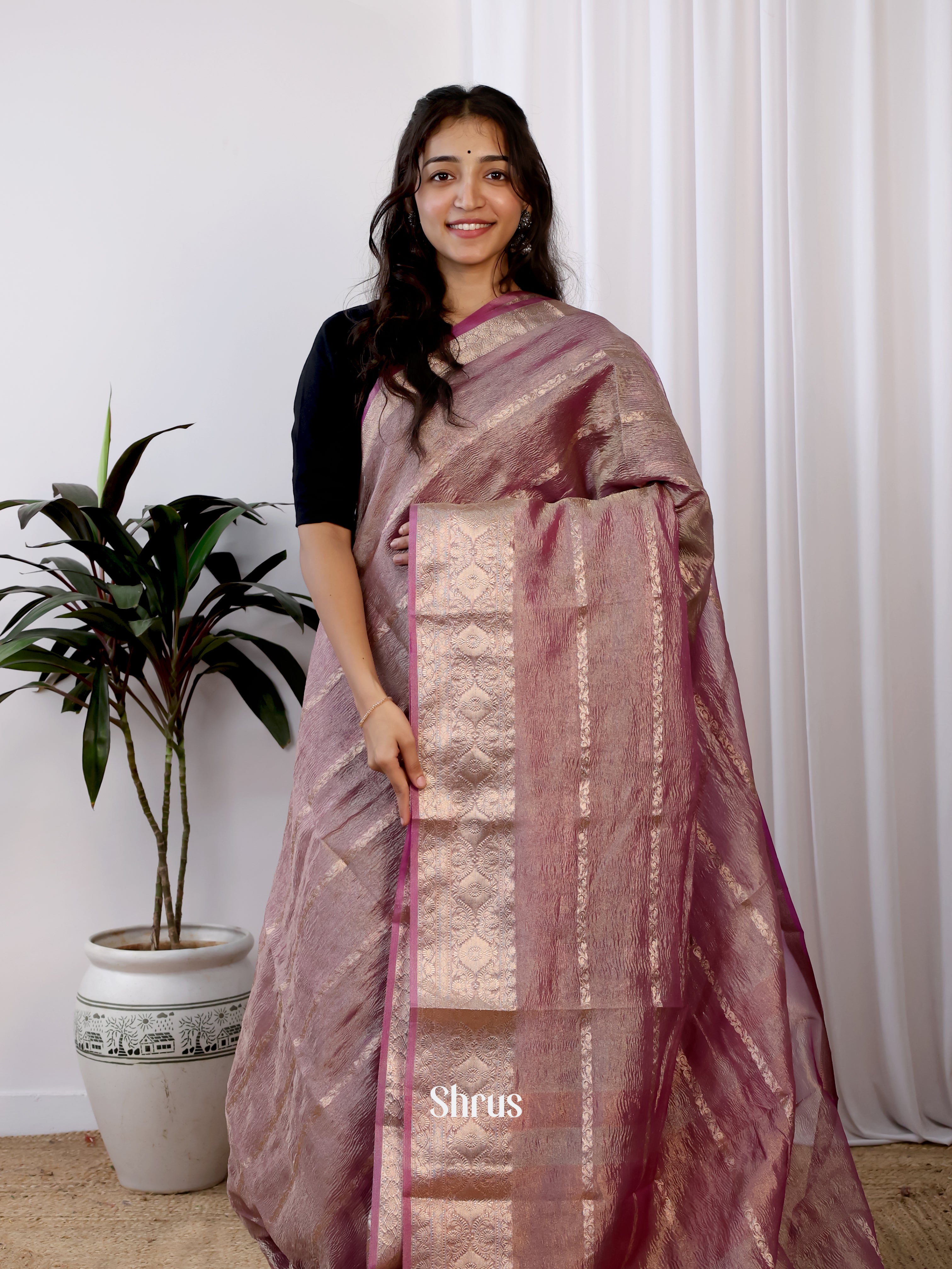 Purple - Bamboo silk Saree - Shop on Shrus.com