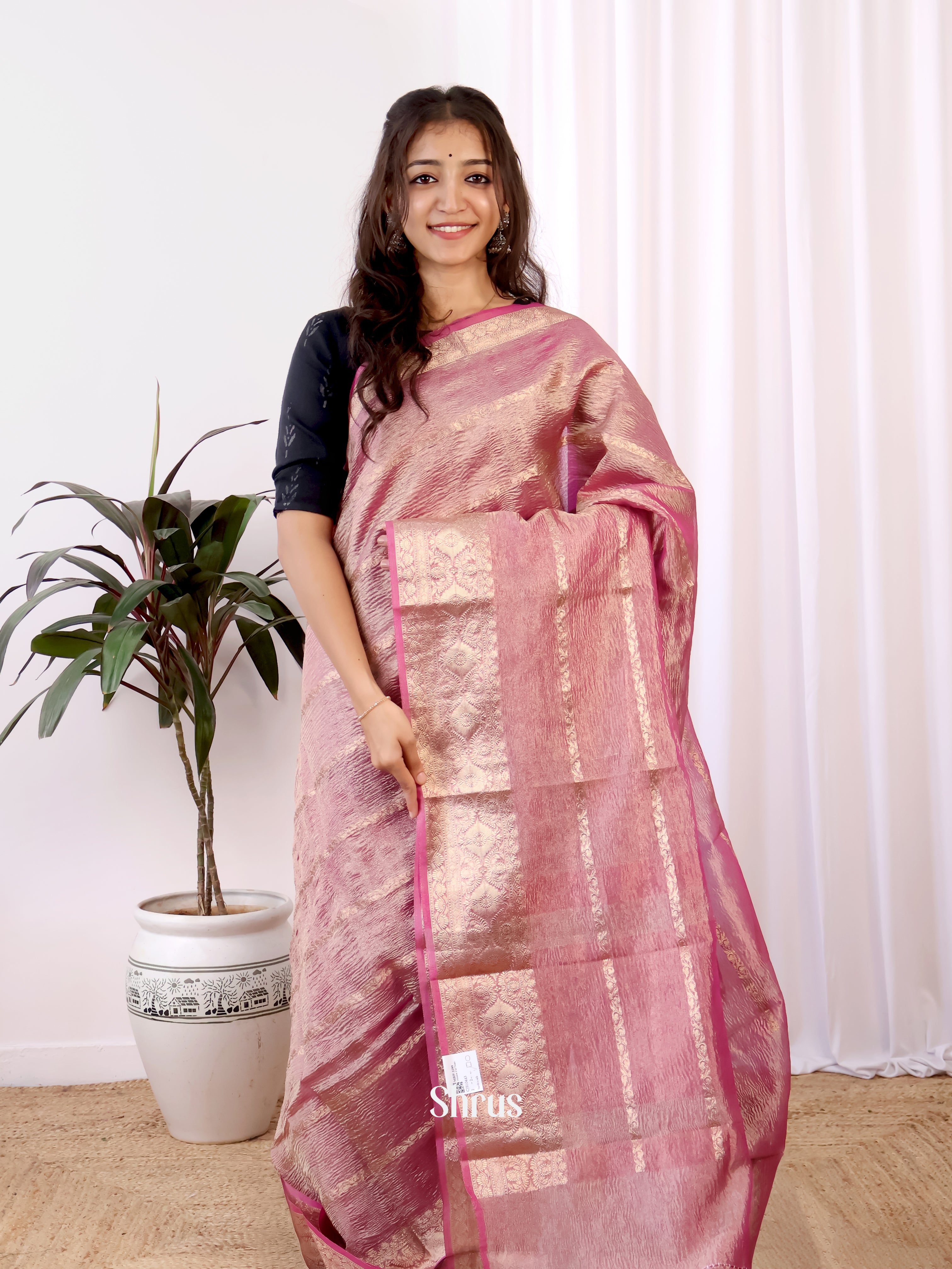 Pink - Bamboo silk Saree - Shop on Shrus.com