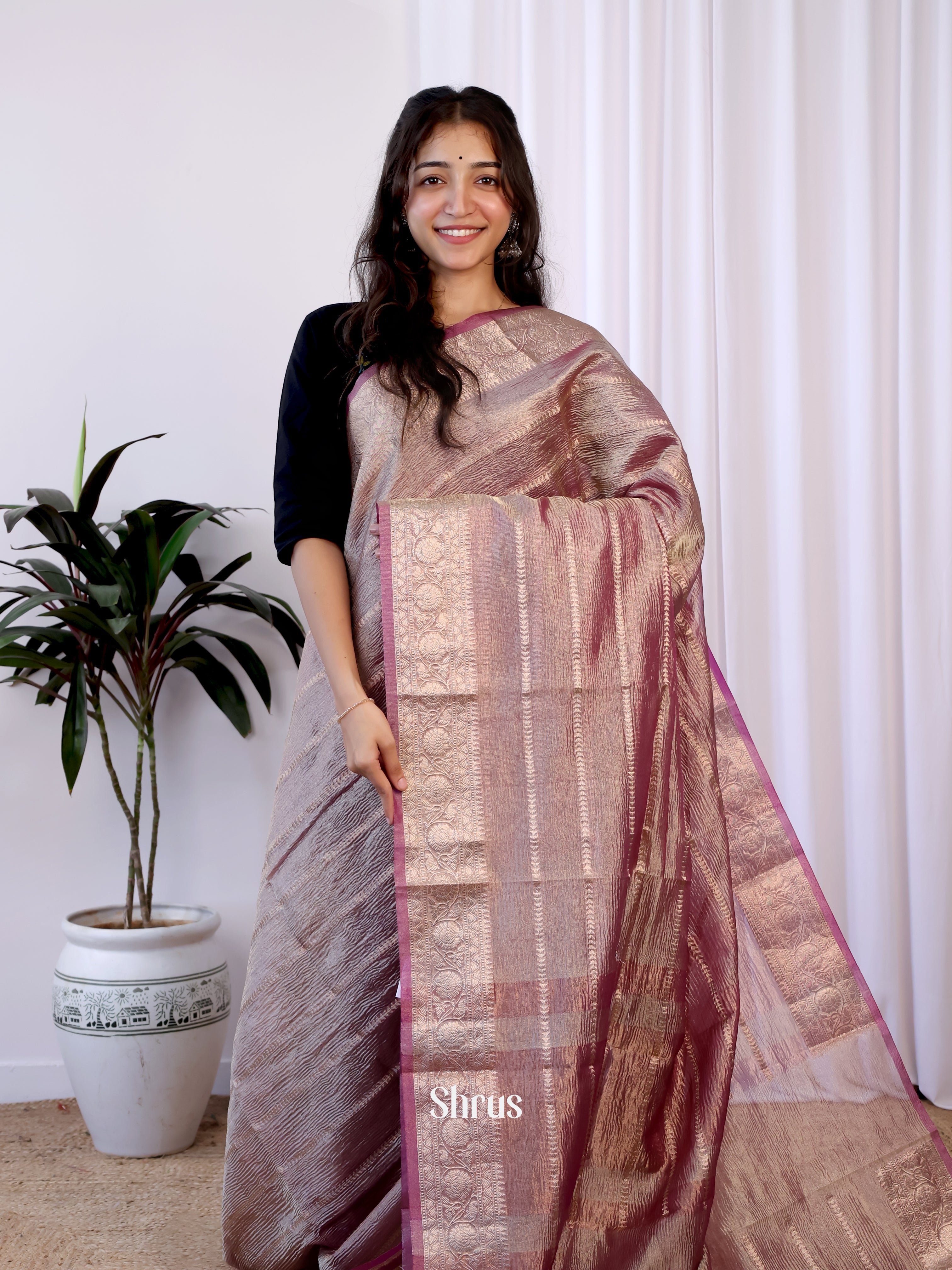 Maroon- Bamboo silk Saree - Shop on Shrus.com